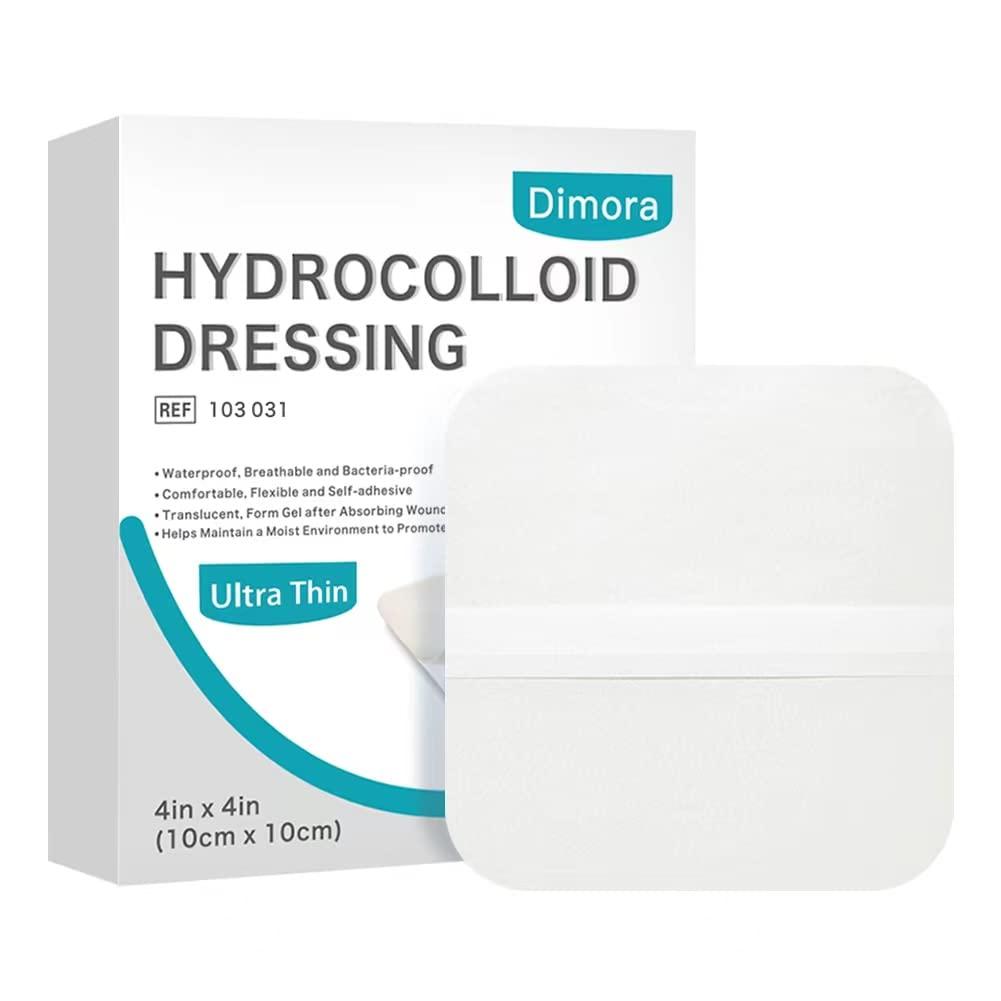 Dimora Hydrocolloid Wound Dressing, 10 Pack Ultra Thin 4\" x 4\" + Ag Silver Sacrum Foam Wound Dressing Bandages Silicone Adhesive Border 7\"x7\"
