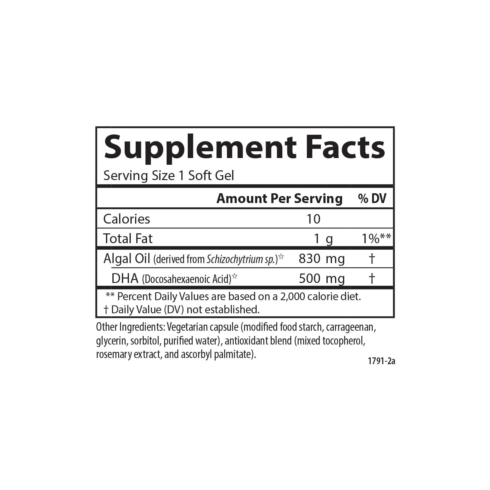 Carlson Carlson - Vegetarian DHA, 500 mg DHA, Plant Based, Sustainably Sourced from Algae, Brain Support, Mood Health, 60 Softgels