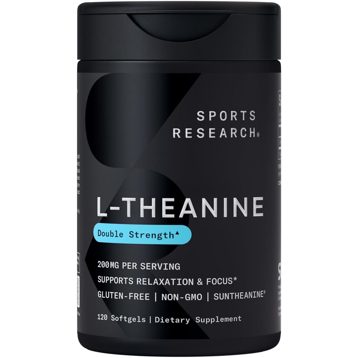 Sports Research Sports Research L-Theanine 200mg with Organic Coconut Oil | Suntheanine Supplement for Focus, Relaxation & Alertness | Double Strength, Non-GMO & Gluten Free
