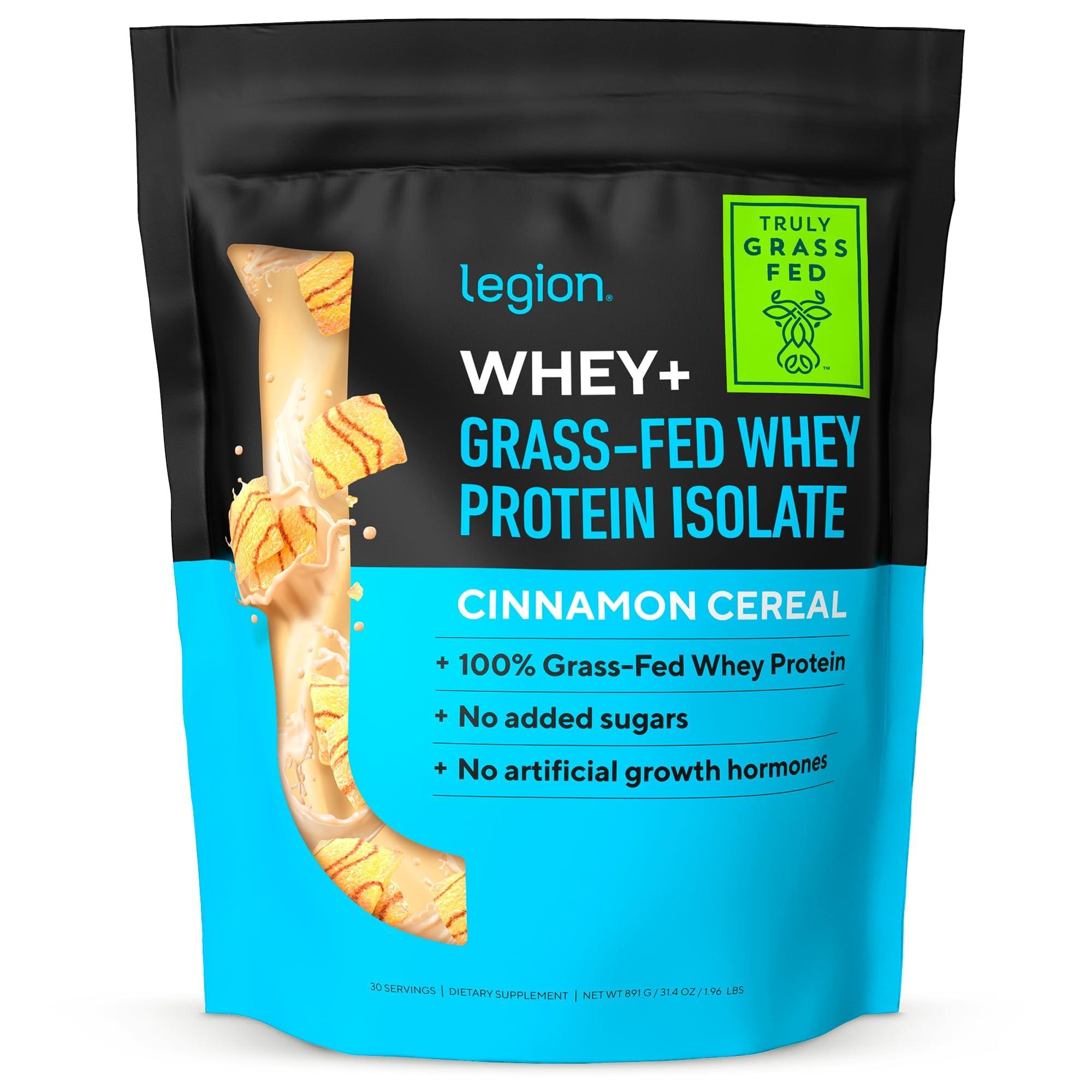 LEGION LEGION Whey+ Whey Protein Powder (Cinnamon Cereal) - Low Carb and Calorie Whey Isolate Protein Powder - Non-GMO, Lactose-Free, Sugar-Free Whey Protein Isolate Powder from Grass Fed Cows (30 Servings)