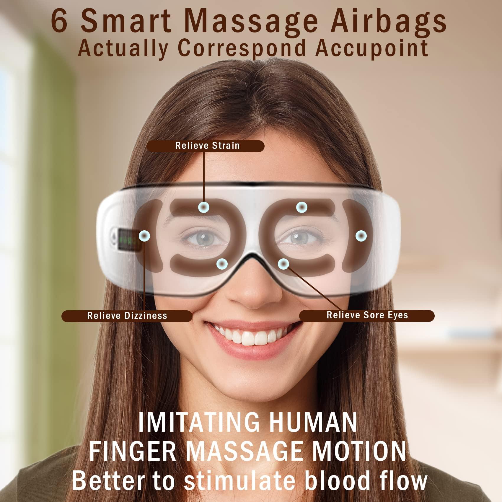 Viallct Eye Massager with Heat, Heated Eye Mask for Dry Eyes, Bluetooth Music Rechargeable Eye Care Massager Device for Eye Relaxation, Relieve Eye Strain Dry Eyes, Improve Sleep, White