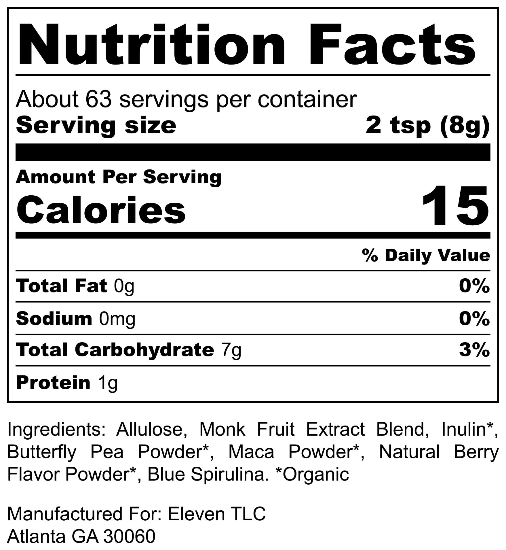 ELEVEN TLC A WELLNESS CO. Eleven TLC, Berry Well Superfood Wellness Drink Latte + Mix, Caffeine-Free, or Herbal Tea, Blue Spirulina, Blue Butterfly Pea Flower, Organic Maca, Keto Friendly, Vegan, 63 Servings