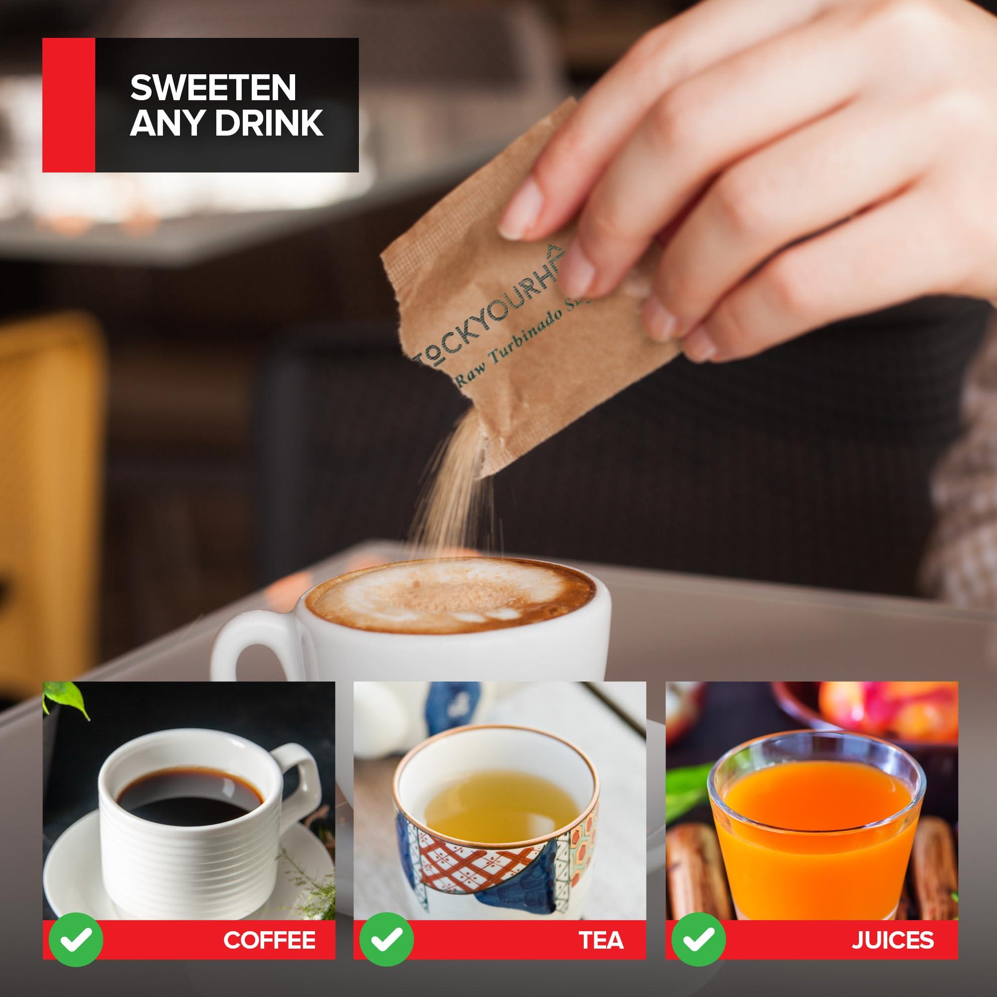 Stock Your Home Bulk Sugar Packets, 500 Count - Individual Servings of Turbinado Sugar Packets for Coffee & Tea, Granulated Brown Raw Sugar Packs Great for Restaurants, Coffee Shops, Offices, and More