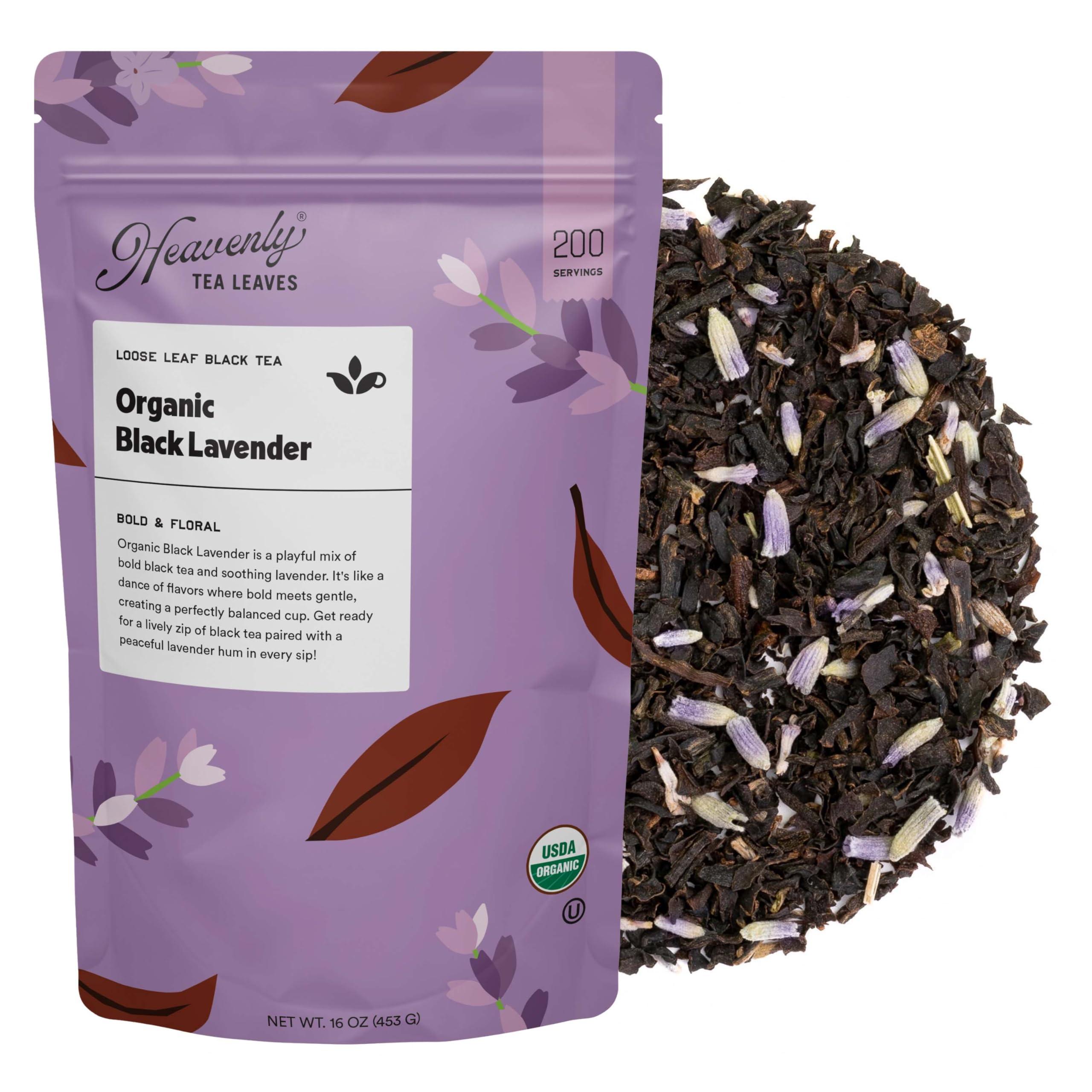 Heavenly Tea Leaves Heavenly Tea Leaves Organic Black Lavender, Bulk Loose Leaf Black Tea, 1 Lb. (Approx. 200 Cups) - Strong, Full Bodied, Brisk, Great For Hot Or Iced Tea, Immune & Heart Support, Antioxidants