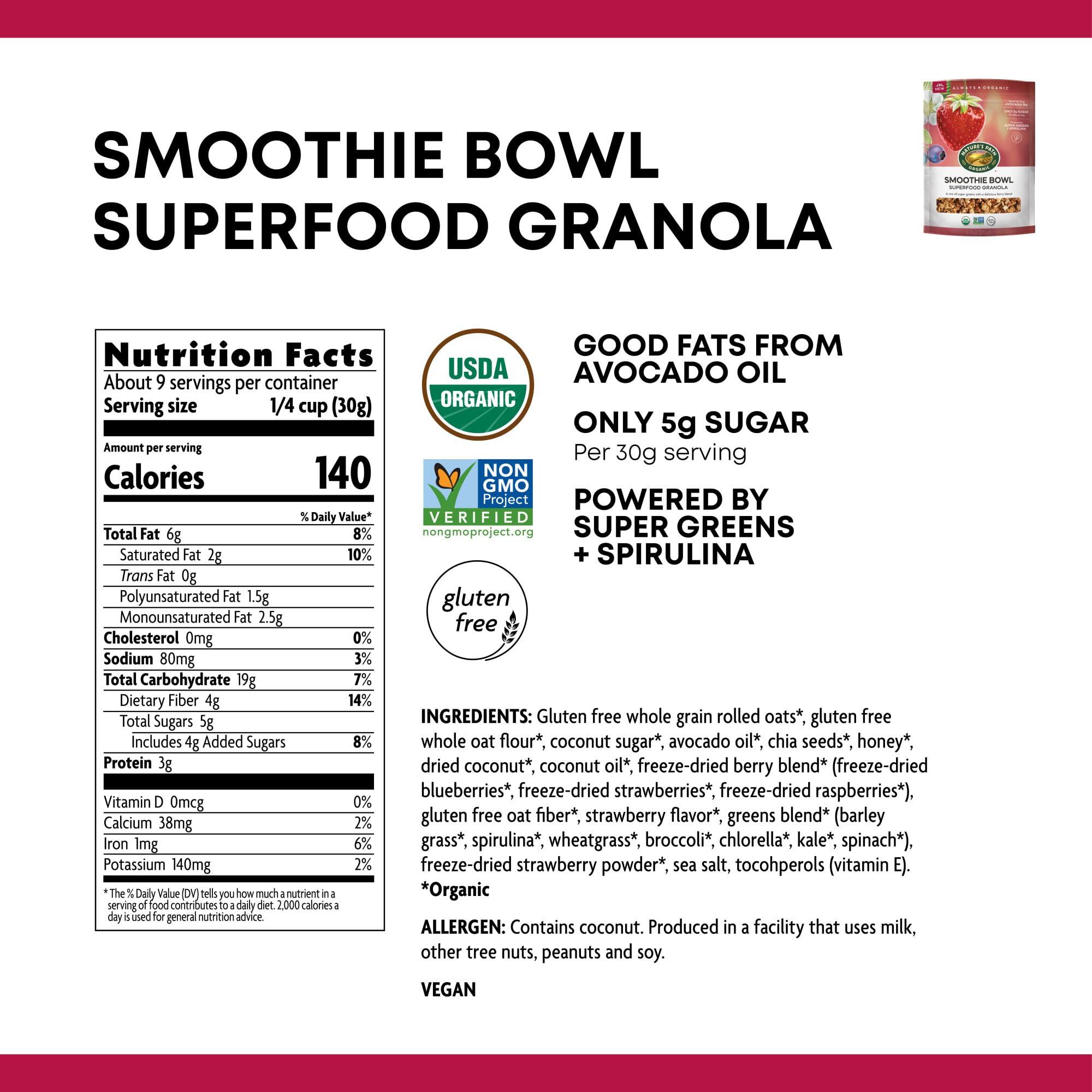 Nature's Path Nature\'s Path Organic Superfood Smoothie Bowl Granola, 9.5 oz (Pack of 1), Gluten Free, Non-GMO