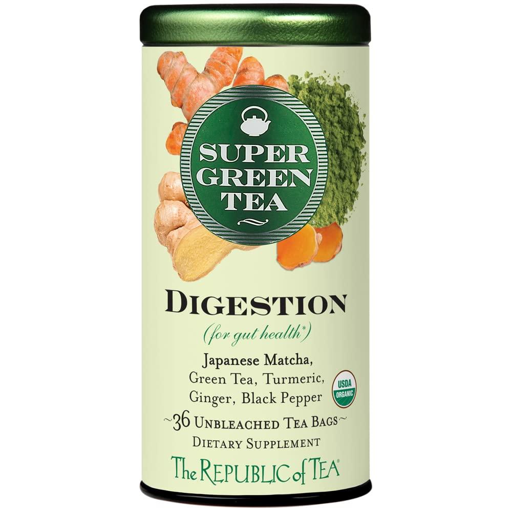 The Republic of Tea The Republic of Tea - Organic Digestion SuperGreen Tea Tin, 36 Tea Bags, Naturally Caffeinated Japanese Matcha and Green Tea