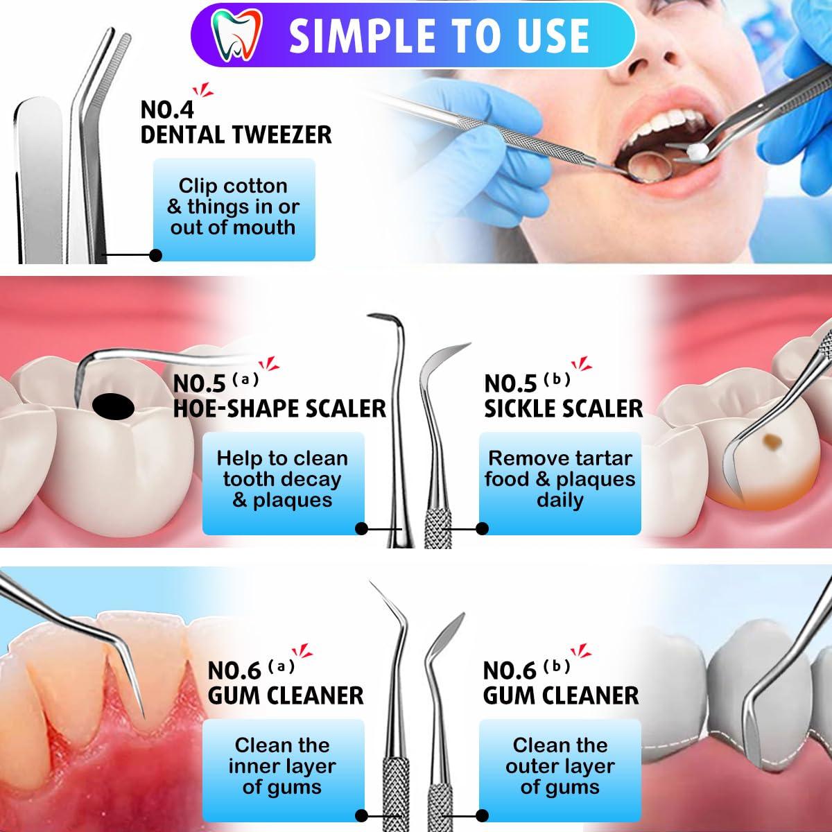 G.CATACC G.CATACC Dental Tools, Dental Pick Teeth Cleaning Tools Hygiene Kit, Plaque Remover for Teeth, Professional Stainless Steel Tooth Scraper Plaque Tartar Cleaner - with Case