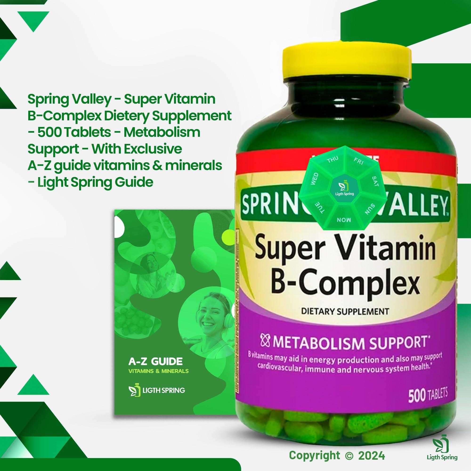 LightSpring Light Spring Super B-Complex Tablets (500 Count) Vitamin B6, B12, C,Thiamine, Biotin, No Gluten, Complete Dietary Supplement, Includes Light&Spring Guide, Energy & Immunity