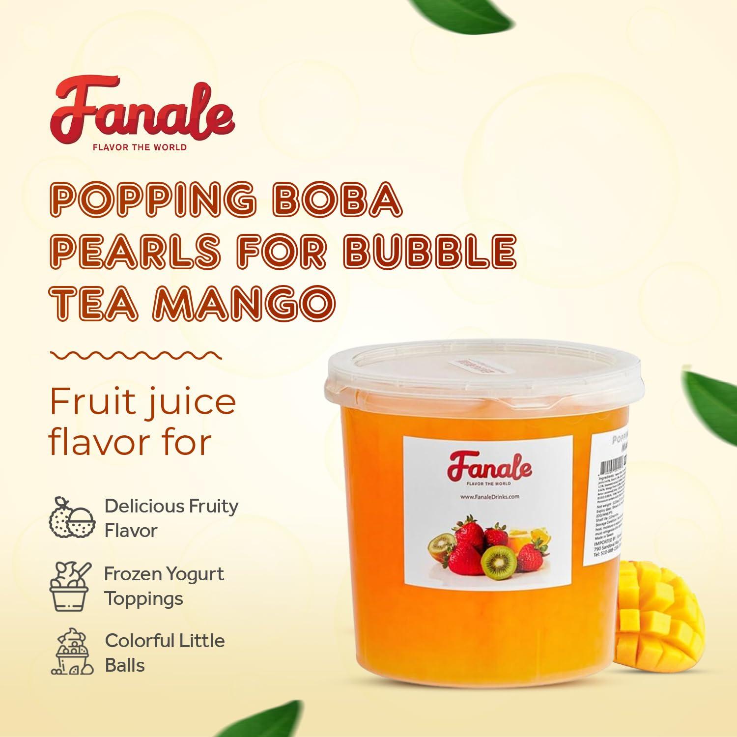 Fanale Fanale Mango Popping Boba Pearls, Vegan, Non GMO, Gluten Free, Fat Free, Perfect for Bubble Tea, Smoothies, Ice Cream, Desserts, and Beverages.