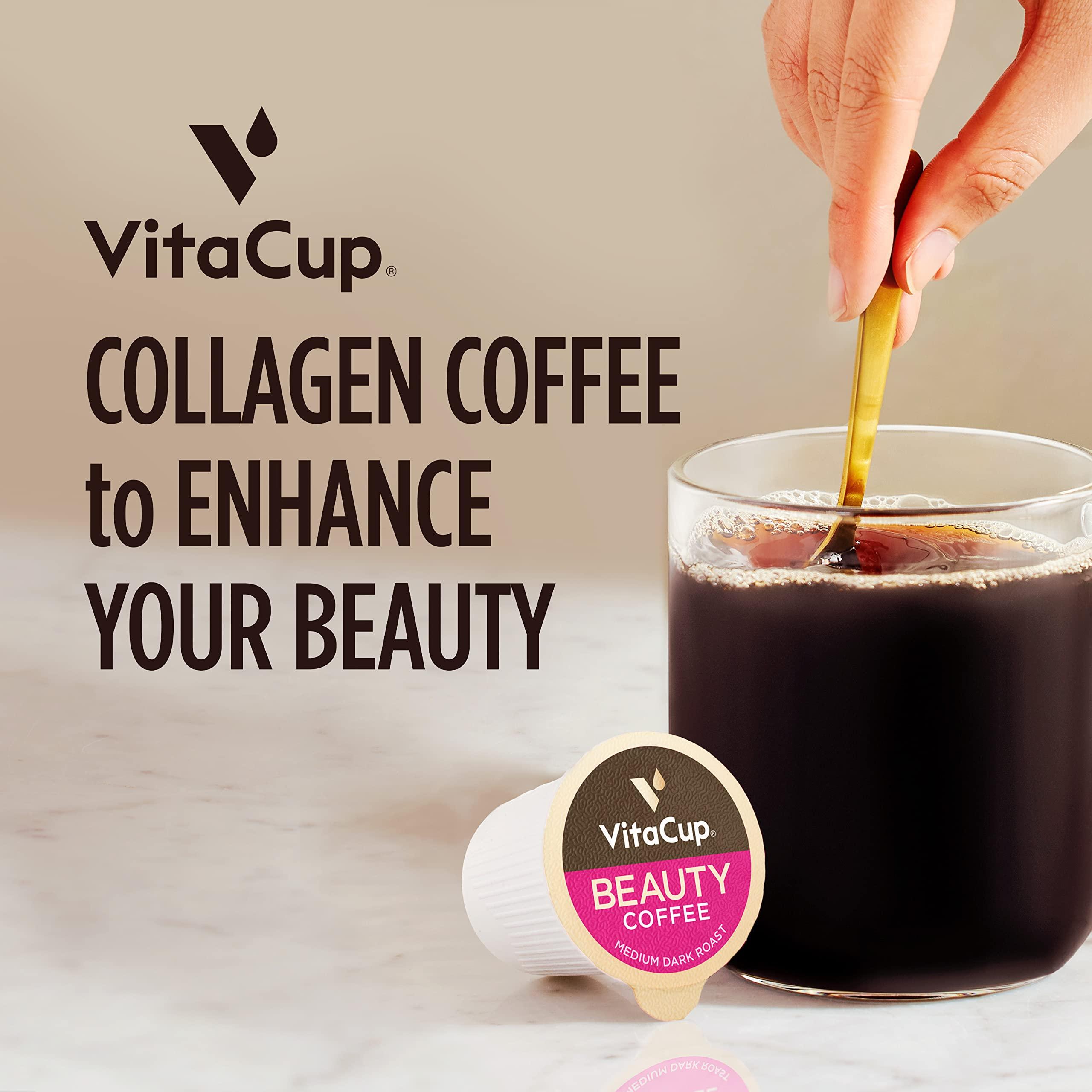 VitaCup VitaCup Beauty Collagen Coffee Pods for Hair, Skin & Nails, with Biotin & Folate, Medium Dark Roast, Keto Friendly, Recyclable Single Serve Pod Compatible with Keurig K-Cup Brewers,32 Ct