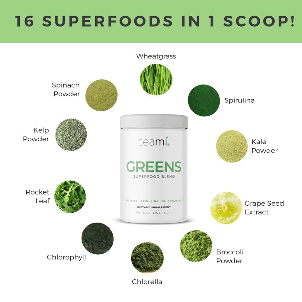 Teami Teami Organic Super Greens & Gut Health Powder - prebiotics and probiotics Powder for Immunity & Digestion - 16 Natural Ingridients with 20 Billion Probioctics