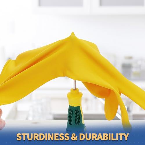 BOOMJOY BOOMJOY Rubber Cleaning Gloves, Heavy Duty Dishwashing Gloves, Reusable Medium Gloves for Kitchen, Bathroom, Gardening, Working, Pet Care - Yellow, 3 Pairs, Size M