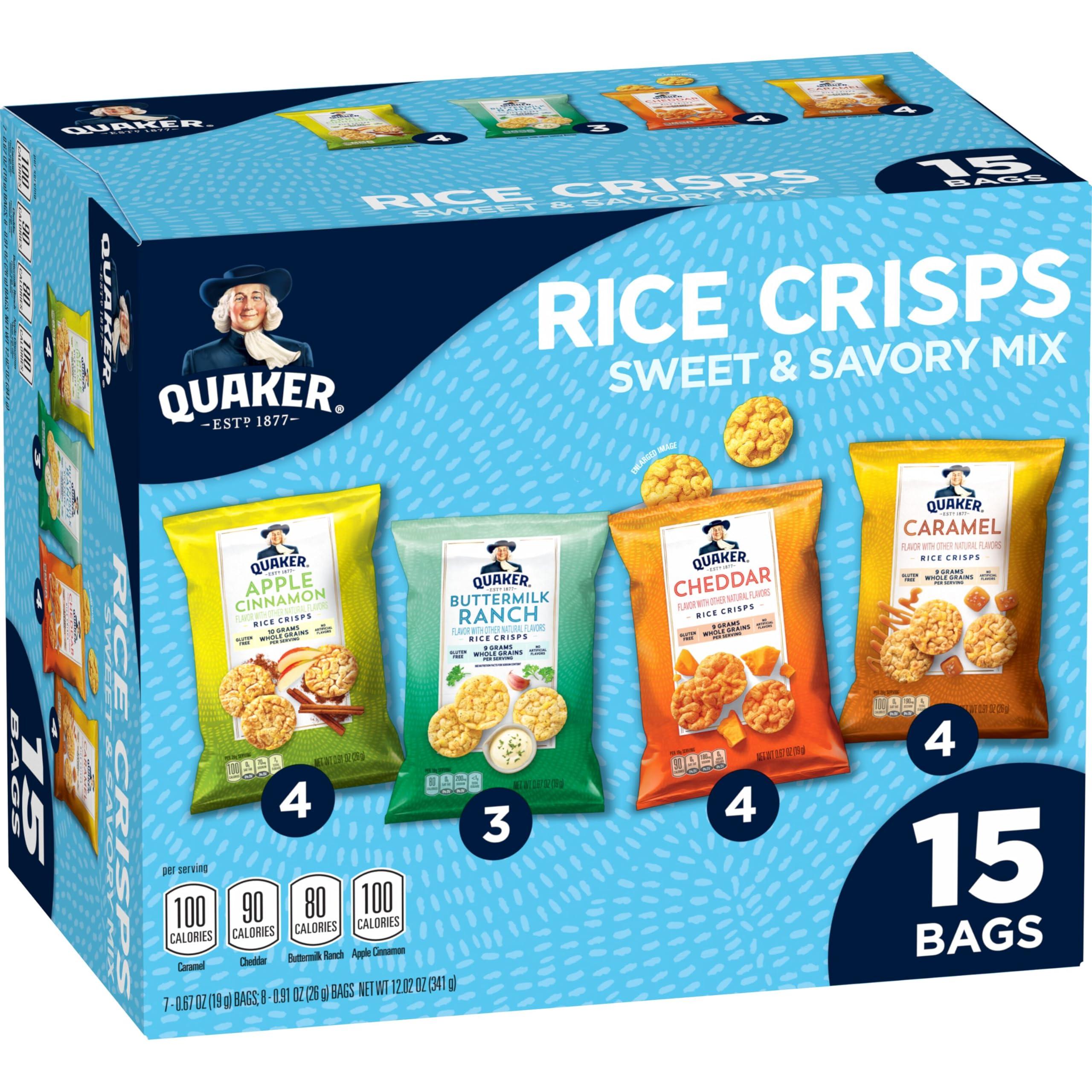 Quaker Quaker Rice Crisps, 4 Flavor Sweet and Savory Variety Mix, 15 count