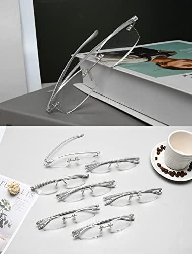 LUR READING GLASSES 7 pack Small Lens Rimless Readers (Silver)