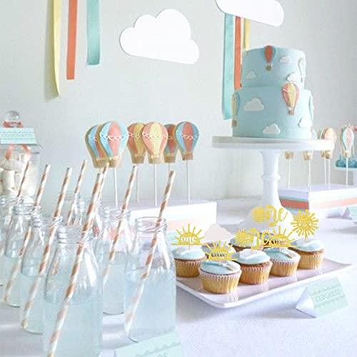 ZHUOWEISM 24 PCS Sunshine One Cupcake Toppers Gold Glitter Sun Simle Face Cloud You are My Sunshine First Birthday Cupcake Picks Baby Shower 1st Birthday Party Cake Decorations Supplies