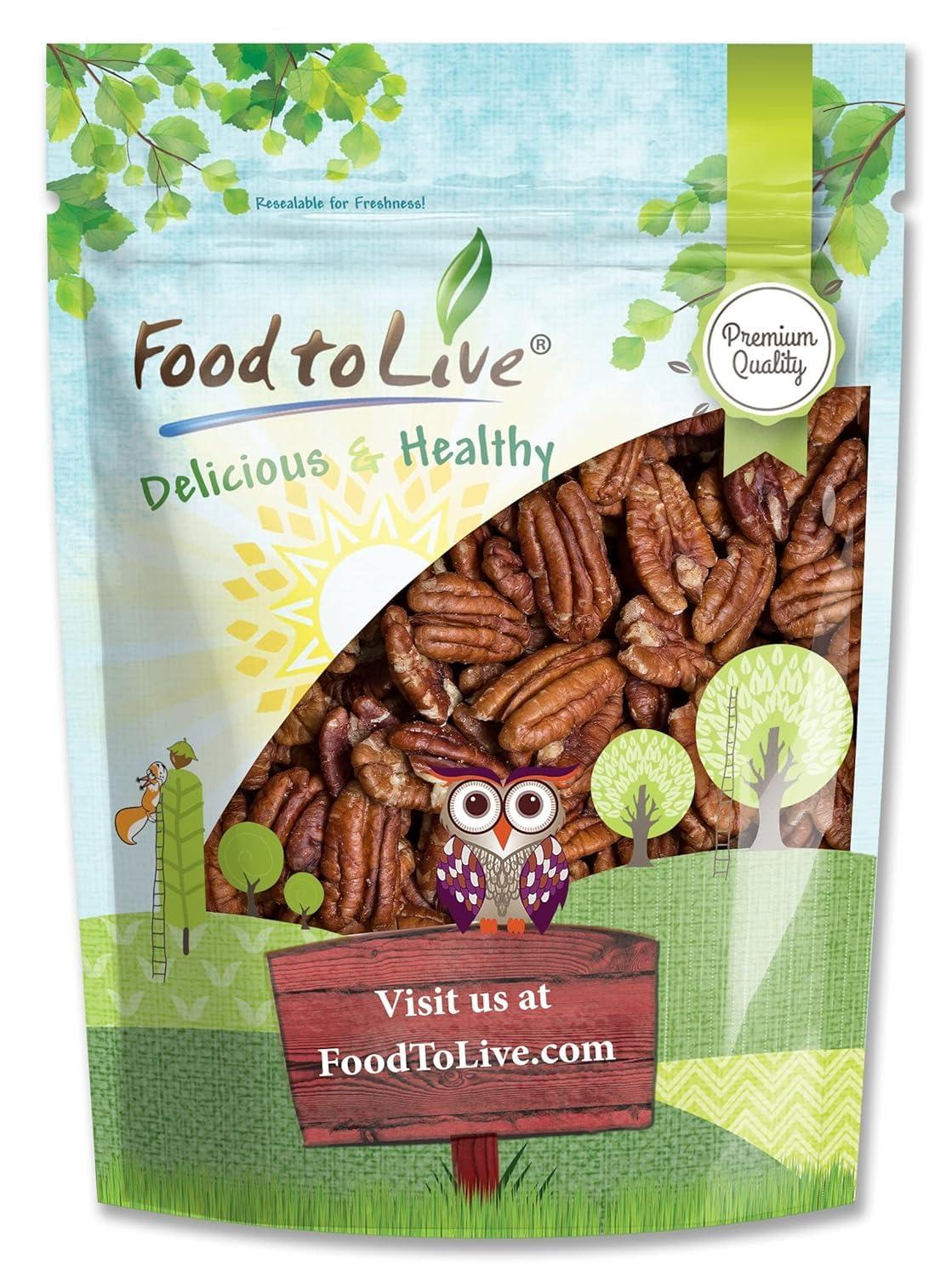 Food to Live Food to Live - Dry Roasted Pecan Halves, 3 Pounds Oven Roasted Nuts, Unsalted, No Oil Added, Vegan, Kosher. Good Source of Protein and Fiber.