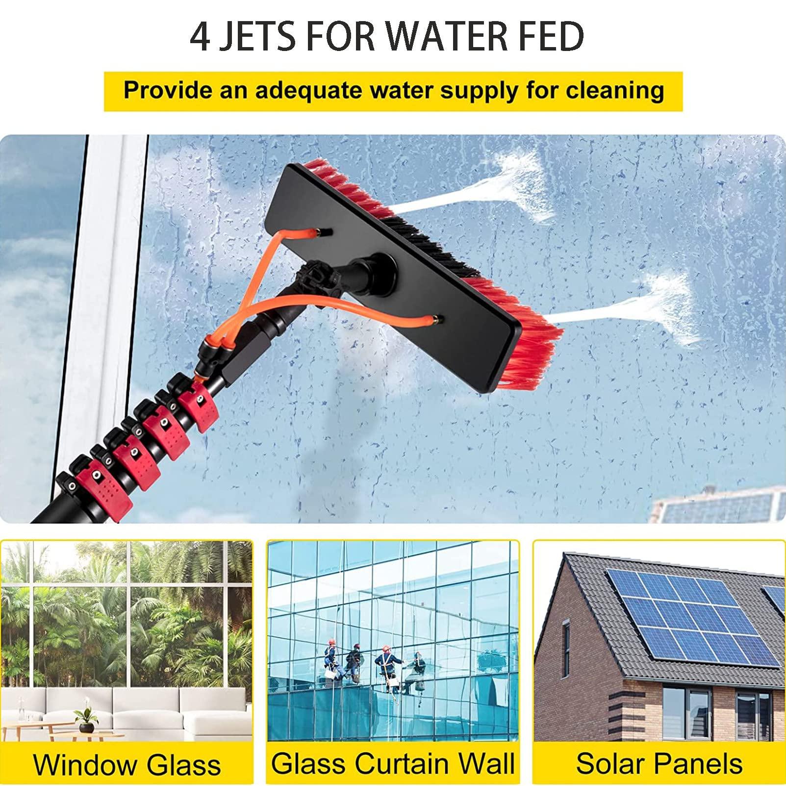 SHENUZ Water Fed Pole for Window & Solar Panel Telescopic Extension Pole Window Cleaning Kit with 4-Hole Water Fed Brush,29FT/9M