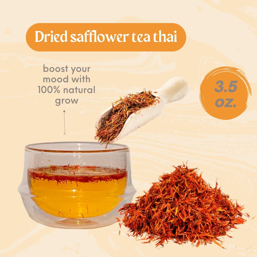 UNCLEJUM Safflower Tea Thai Safflower petal Carthamus Dried Thailand Healthy Herb Tea 3.5 Oz. (100g.)