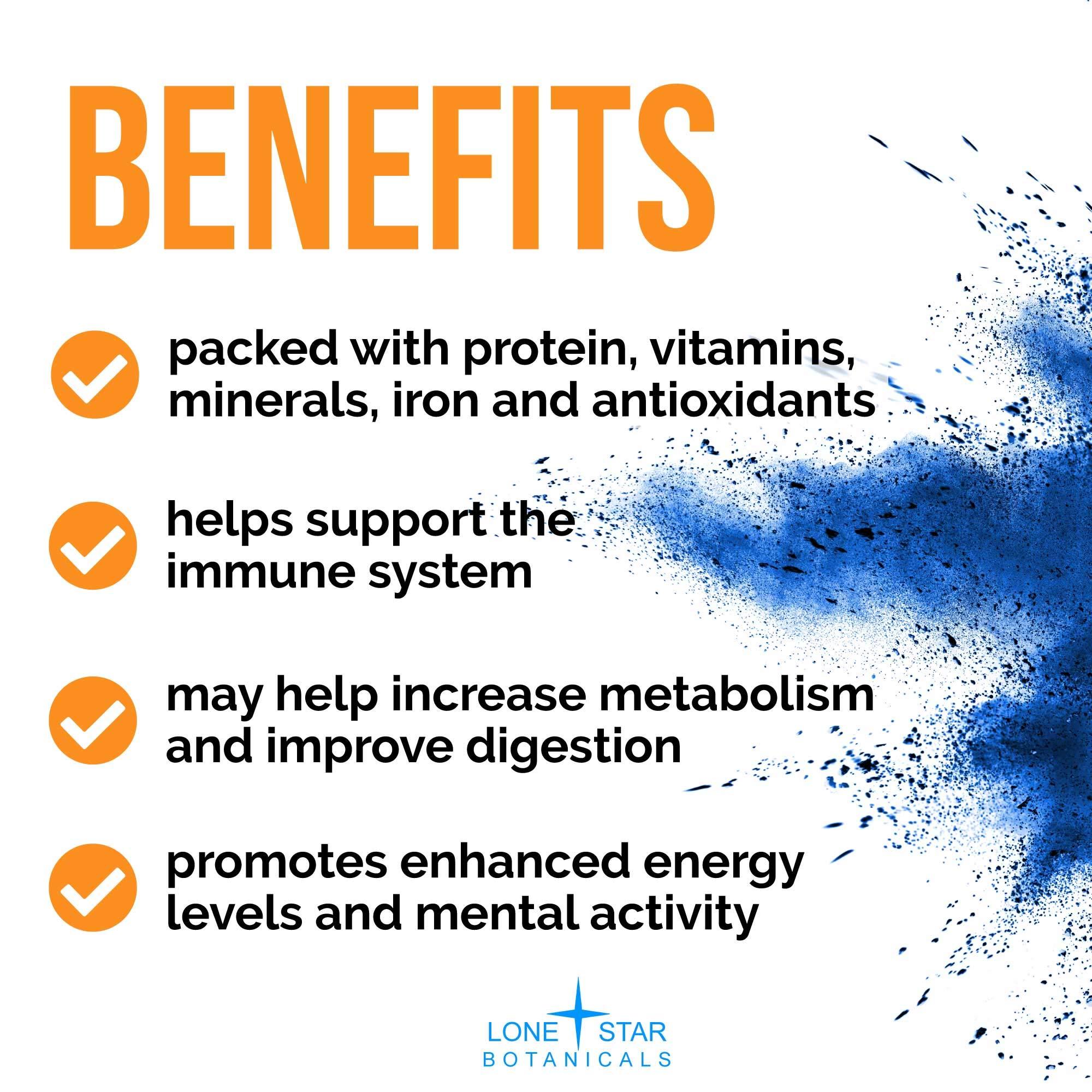 Lone Star Botanicals Organic Blue Spirulina Powder - 100% Pure Superfood Blue-Green Algae, No Fishy Smell, Natural Food Coloring for Smoothies & Protein Drinks - Non GMO, Gluten-Free, Vegan + USDA Certified, 60 Servings