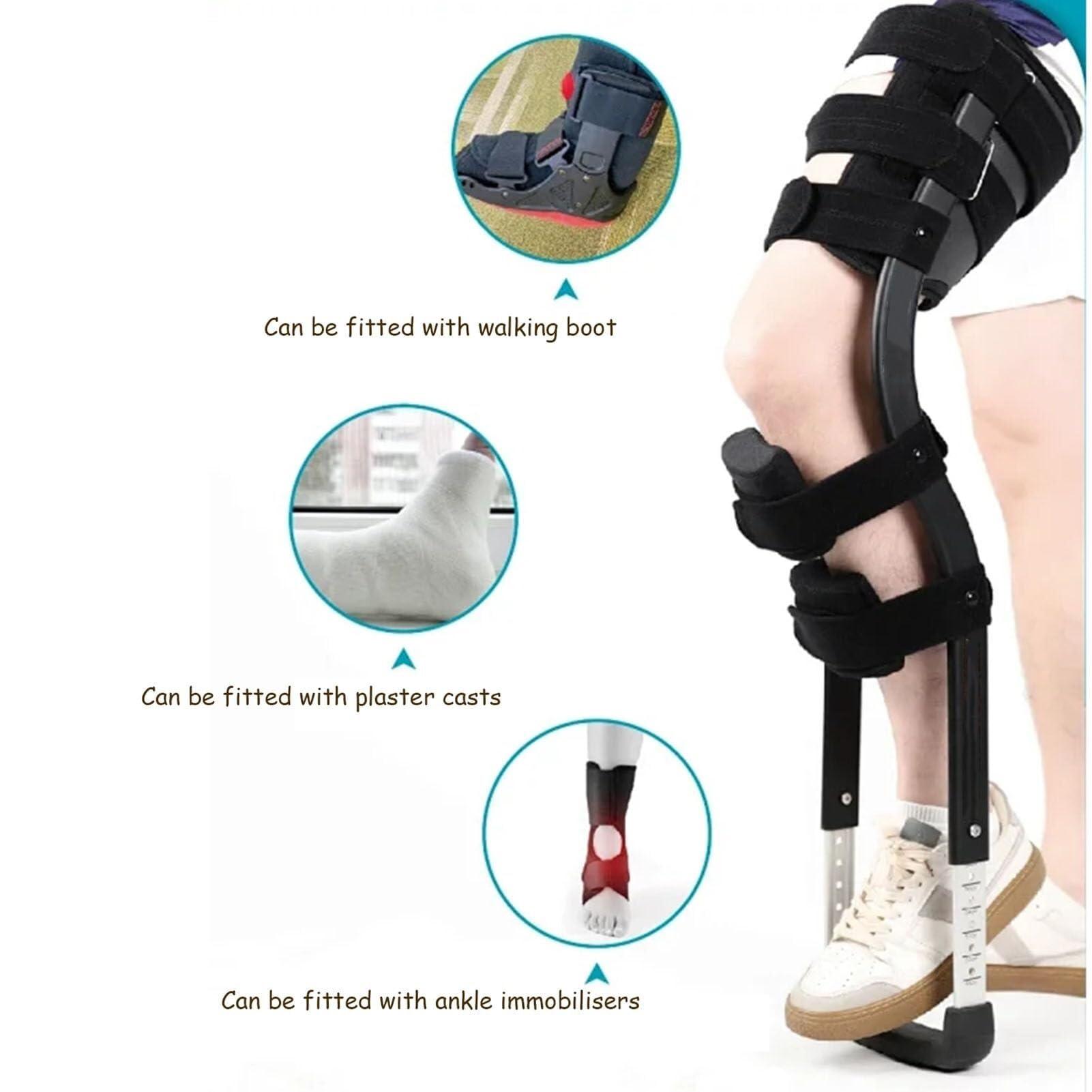 FoRes Pain Free Knee Crutch Single Leg Telescopic Walker Adjustable Height Hands Free Crutch Leg Knee Mobility Support for Disability Elderly Injury Ankle Fracture