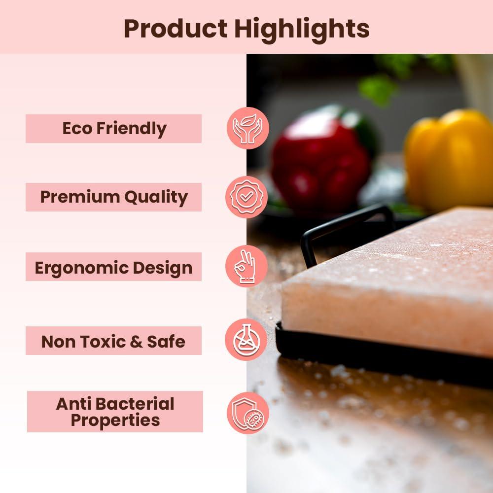 POHS POHS Himalayan Pink Rock Salt Block For Grilling, Searing, Cooking, BBQ, Hot and Cold Serving | Himalayan Salt Slab with Premium Quality Metal Holder (M.S Holder 12 x 8 x 1.5 Inches)