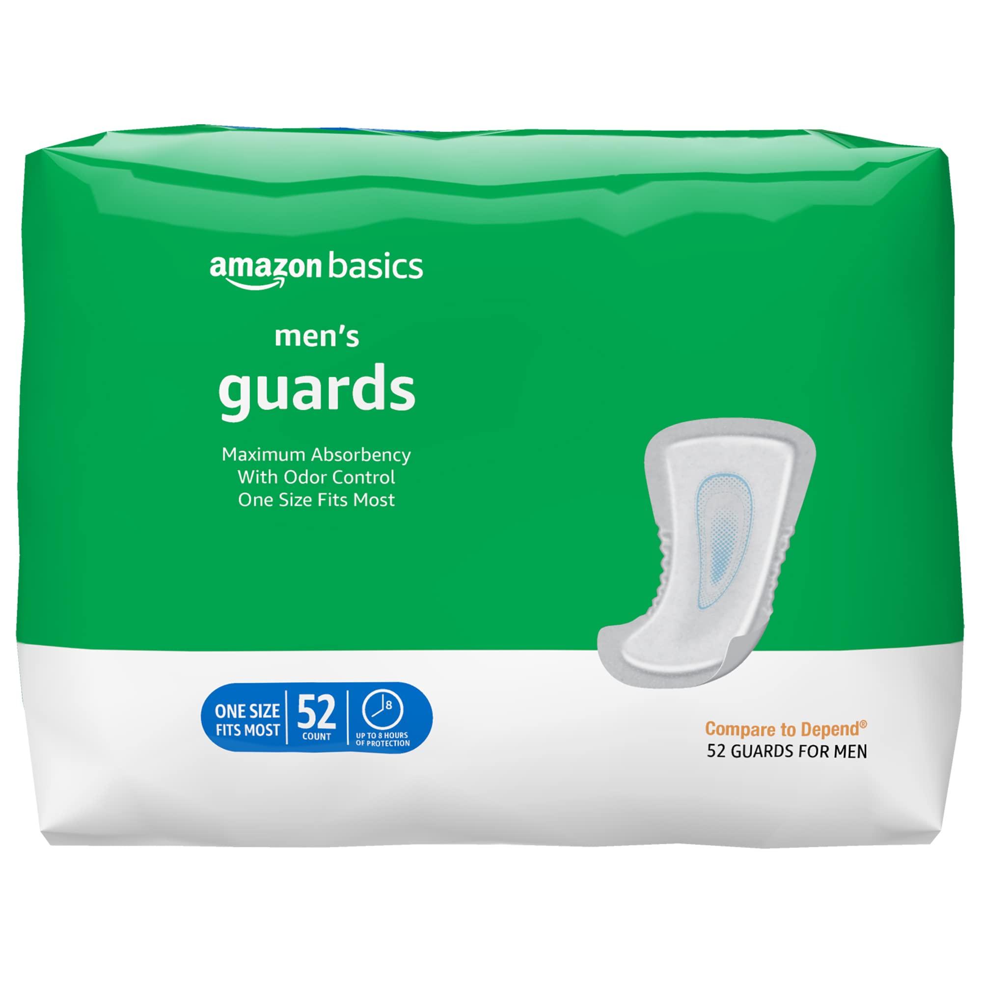 Amazon Basics Amazon Basics Men\'s Incontinence Guards, Maximum Absorbency, 52 Count, (1 Pack of 52)