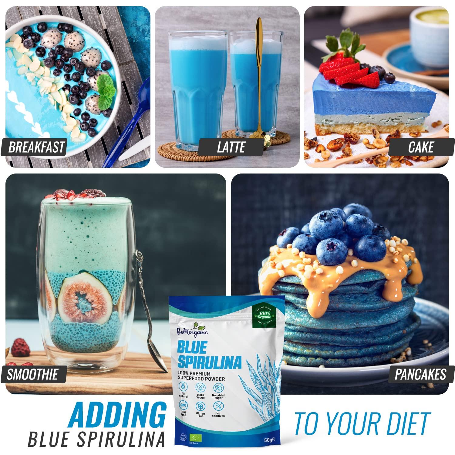 BeMorganic BeMorganic Organic Blue Spirulina Powder - 100% Organic Phycocyanin Spirulina Powder | 50g Vegan Non-Gluten Powder with No Added Sugar