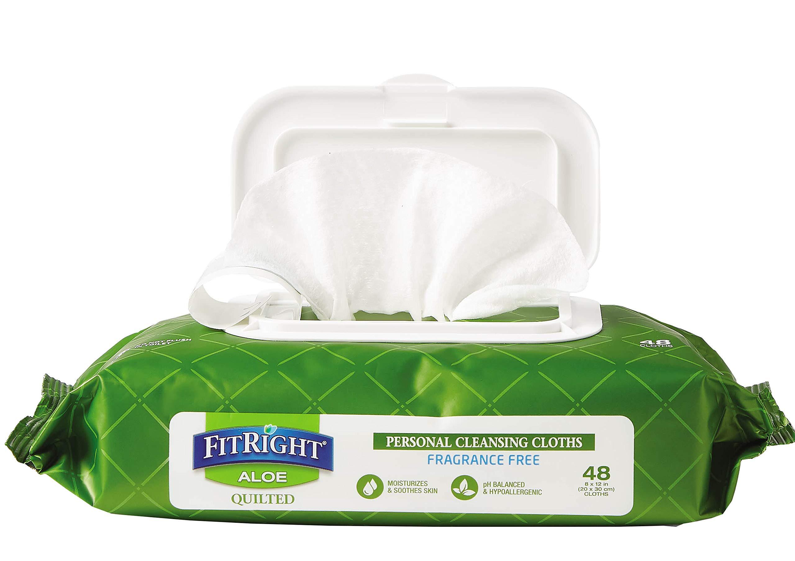 Medline FitRight Aloe Quilted Heavyweight Personal Cleansing Cloth Wipes, Unscented, 576 Count, 8 x 12 inch Adult Large Incontinence Wipes