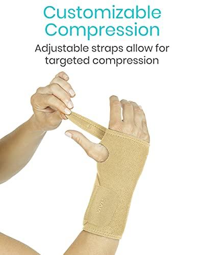 Vive Vive Wrist Brace - Carpal Tunnel Hand Compression Support Wrap for Men, Women, Tendinitis, Bowling, Sports Injuries Pain Relief - Removable Splint - Universal Ergonomic Fit (Beige, Right)