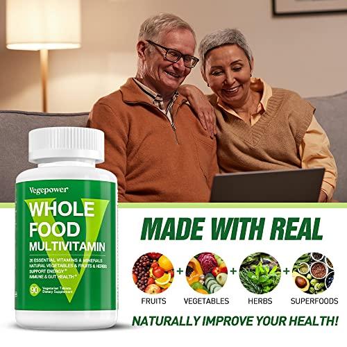 VEGEPOWER Whole Food Multivitamin for Men Women - with 65+ Vitamins, Minerals, Organic Nature Powder & Extracts - Whole Food Supplement for Energy, GUT, immune Health - All Natural, Non-GMO 90 Vegan tablets