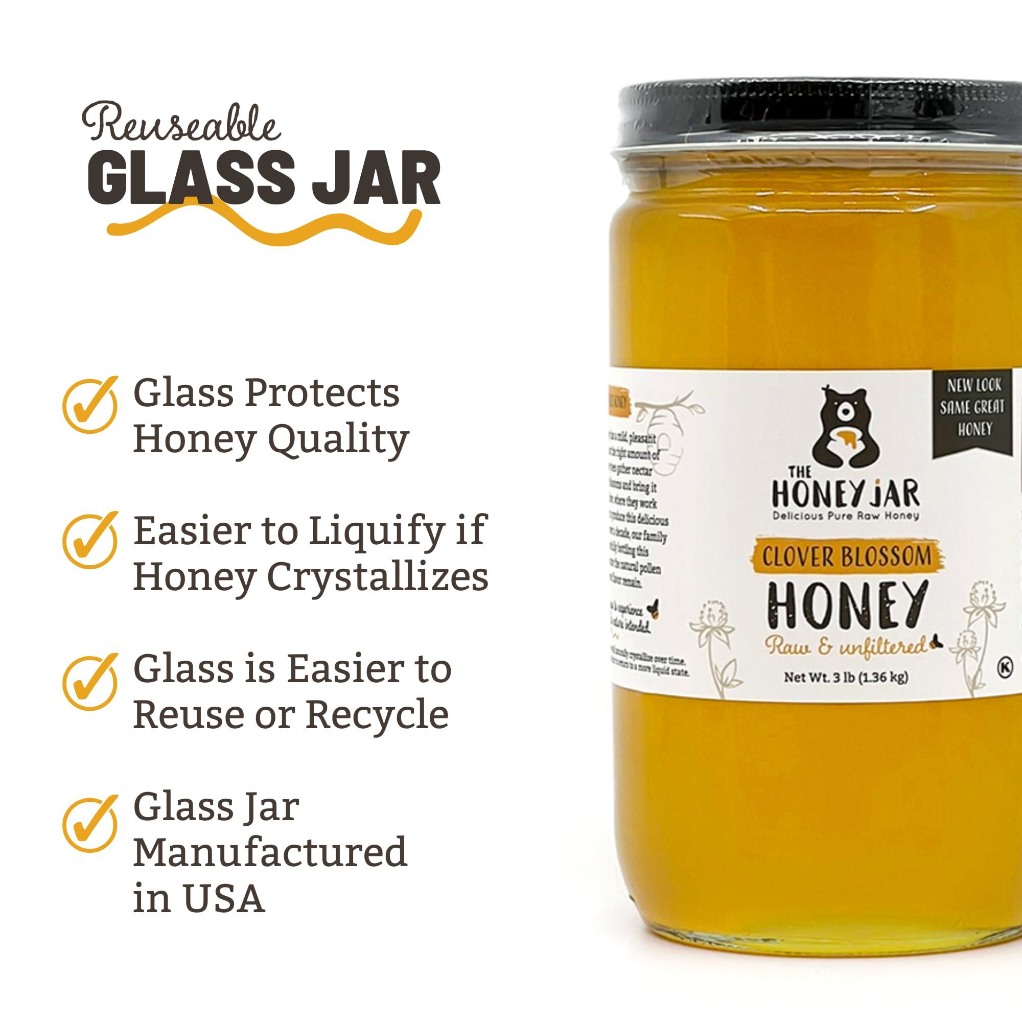 The Honey Jar The Honey Jar Raw Clover Honey - Unfiltered and Unpasteurized Honey - Pure Honey Sourced from Family-owned Farms in the USA - 3 x 3lb (48oz) Jars