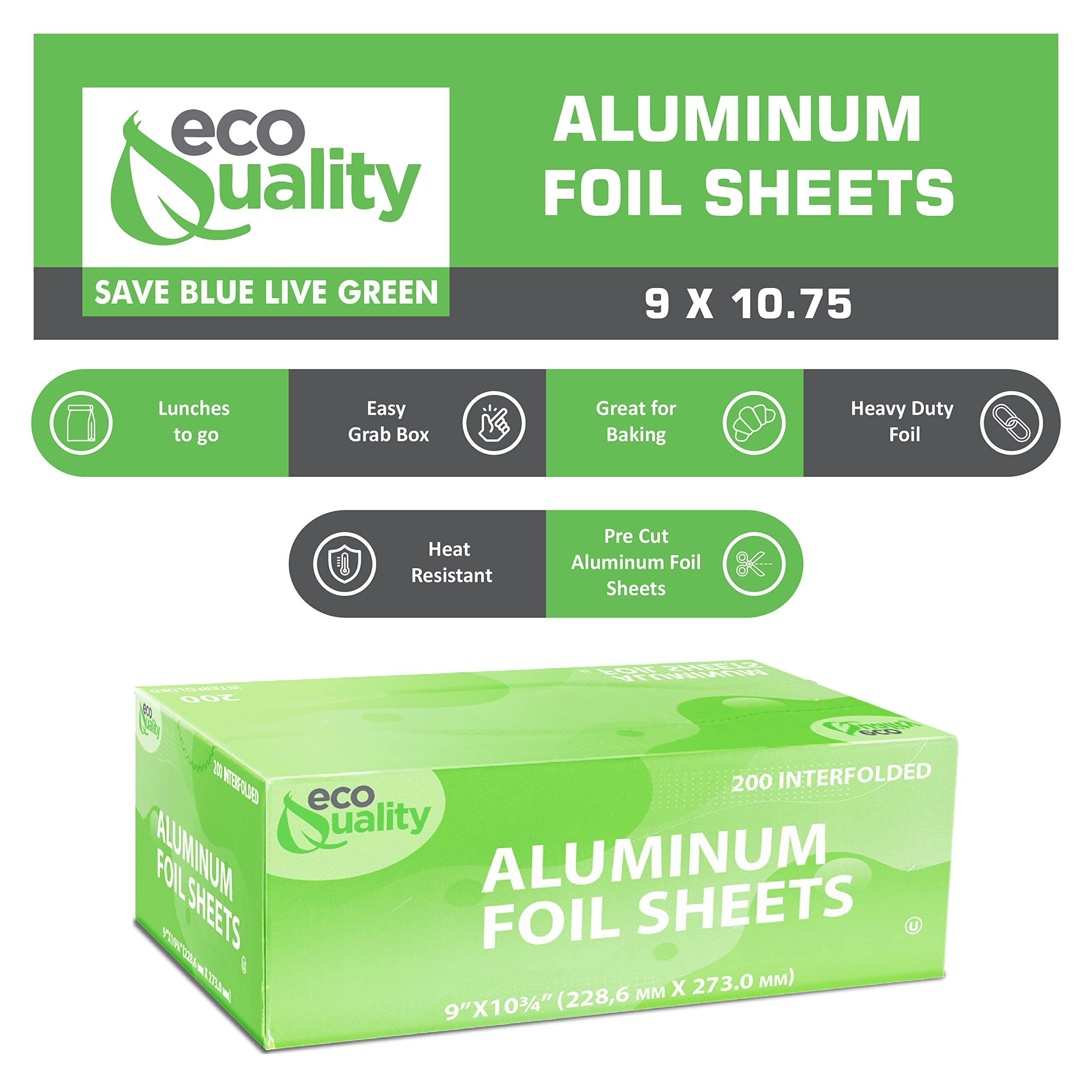 EcoQuality Premium Silver Aluminum Foil Sheets Pre Cut Pop Up, 9 x 10.75 inch - For Restaurants, Lunch, Takeout, To Go, Lunch bag, Sandwich, Catering, Kitchen, Grill, Stove, Baking, Disposable (5)