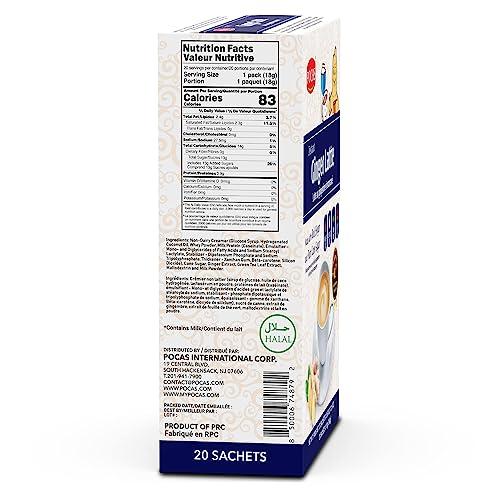 Pocas Pocas Instant Ginger Latte Tea Packets - Real Ginger Instant Tea Blended with Creamer, Green Tea, Pure Cane Sugar, and Milk for a Creamy, Zesty, Soothing Ginger Tea Instant Latte, 20 Count (Pack of 2)