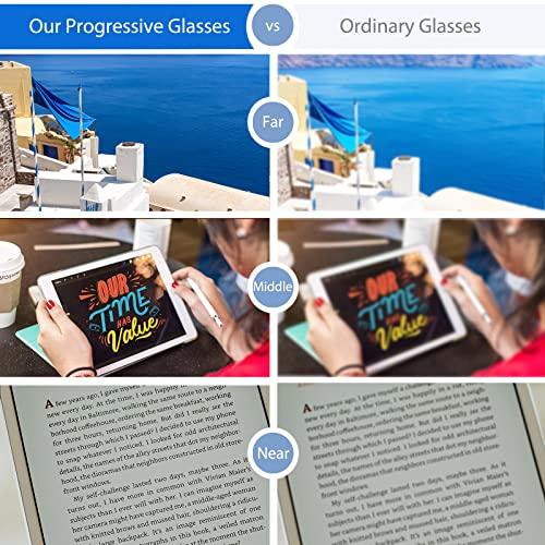 K.LAVER Photochromic Progressive Multifocus Reading Glasses Men Women Extremely Lightweight TR90 Frame Blue Light Blocking Multifocal Computer Readers Spring Hinge No Line Eyeglasses Transition Sunglasses 1.0