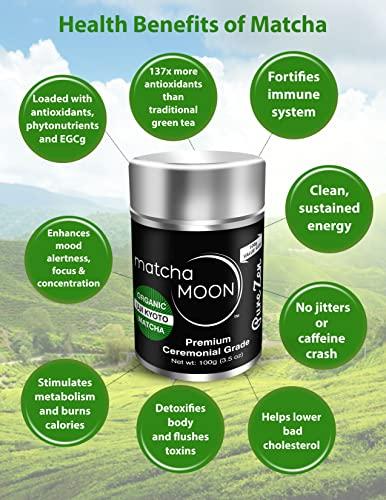 Matcha Moon Matcha Moon Ceremonial Grade Matcha Green Tea Powder - Best For Traditionally Whisked Tea - Organic Matcha Green Tea Powder - Pure Zen - Value Size 100g Tin