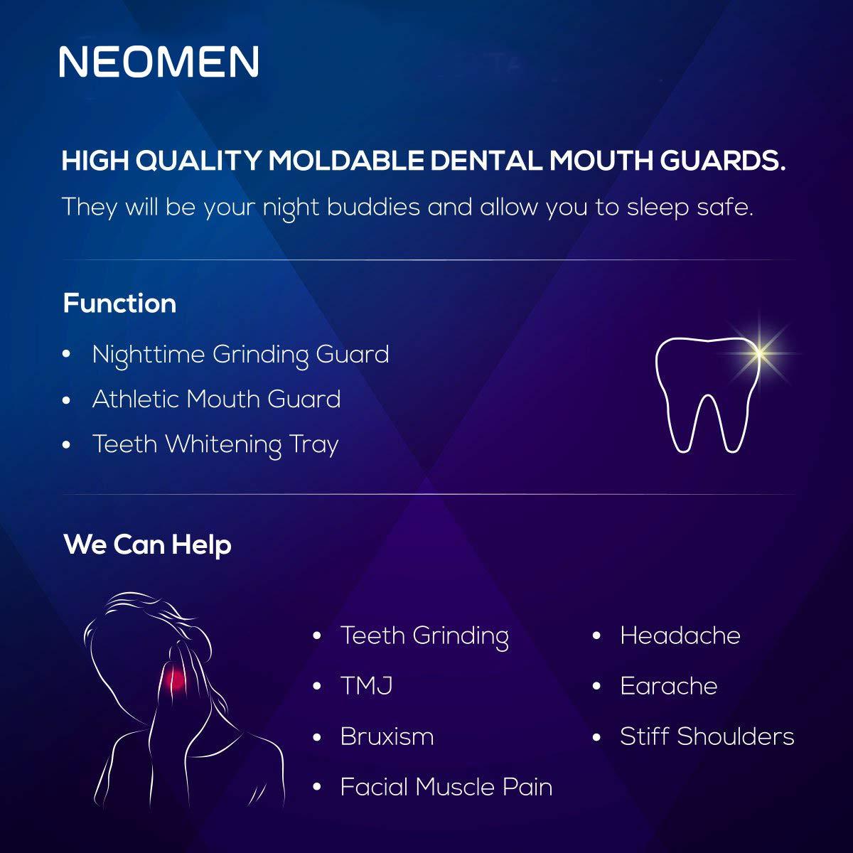 NEOMEN Neomen Mouth Guard for Teeth Grinding: Nighttime Dental Guard for Clenching, Anti-Snoring, and TMJ Relief - BPA Free, Moldable, Includes 4 Guards for Adults & Kids with Case