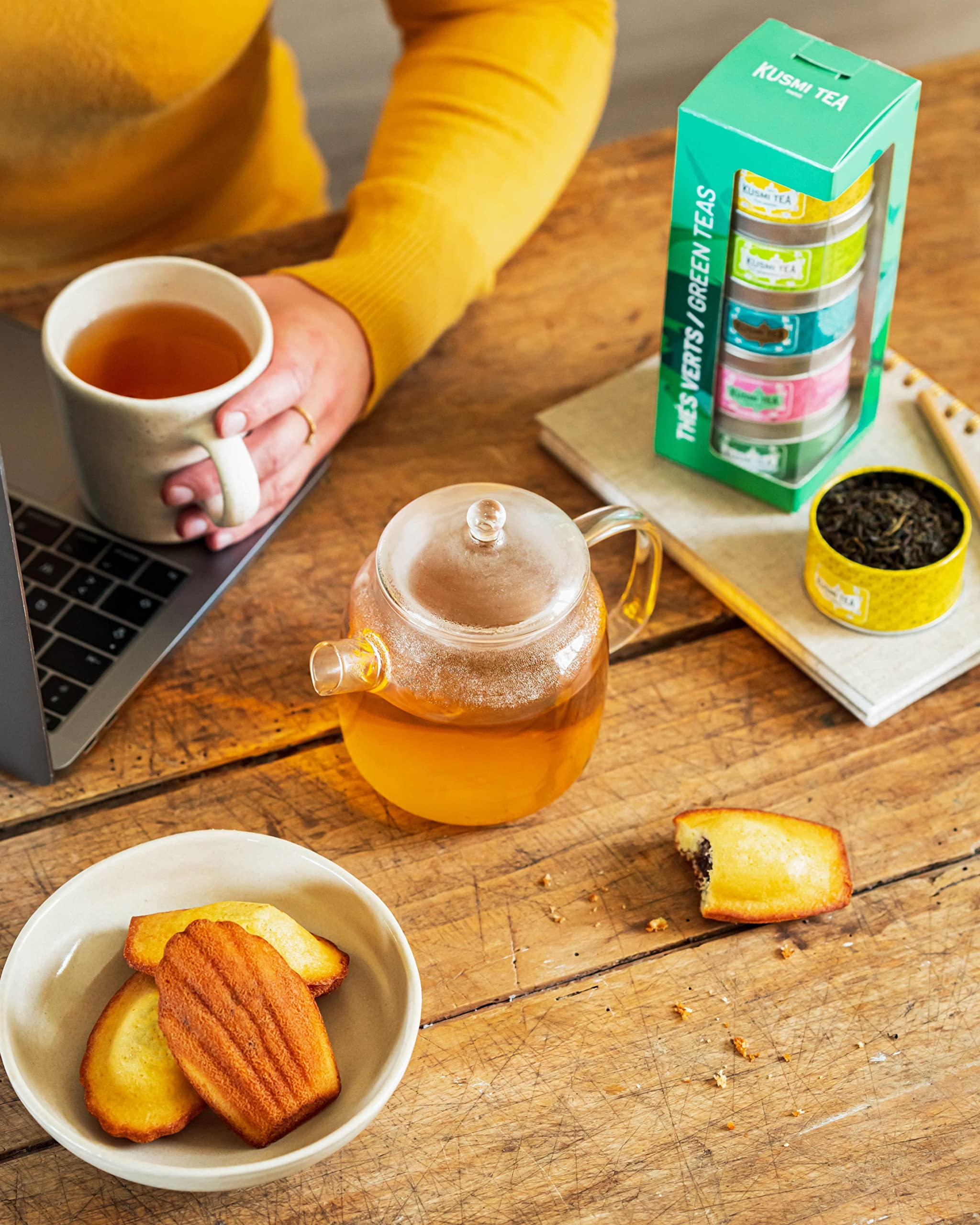 KUSMI TEA Kusmi Tea - Organic Green Tea Variety Box - Gift Idea for Men and Women - Spearmint Green Tea, Jasmine Tea - A Selection of 5 Iconic Flavors - Loose Leaf Tea - 5 Tins of 0,9 oz