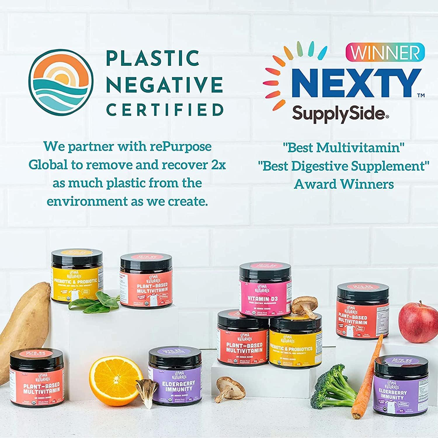 Llama Naturals Llama Naturals Real Fruit Sambucus Elderberry Gummies for Kids, No Added Sugar Cane, Vegan, Organic Toddler Immune Support, Zinc & Vitamin C Children 120 Count (2-4 Month Supply)