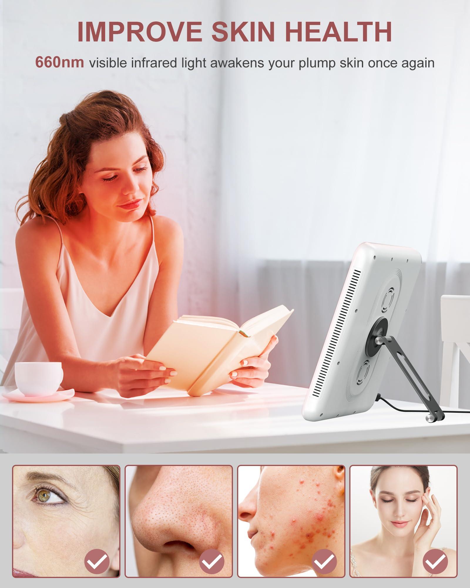 Astarexin Astarexin Red Light Therapy Face & Body Panel, 225 Dual Chip LED, 660nm & 850nm Wavelengths, Portable with Stand & Timer, White