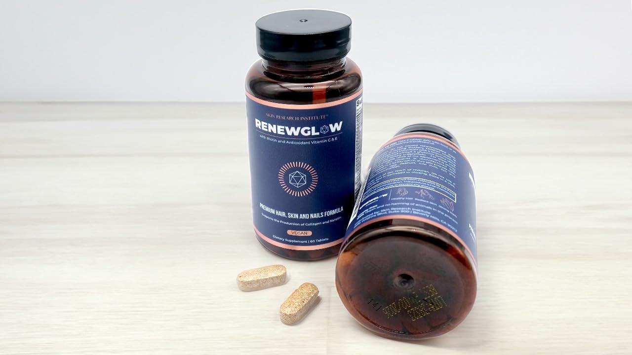 Skin Research Institute Renewglow Hair Supplement, Proven to Promote Healthy Hair Growth Supports Thicker, Fuller Hair and Healthier Skin, Ages 35 and Up