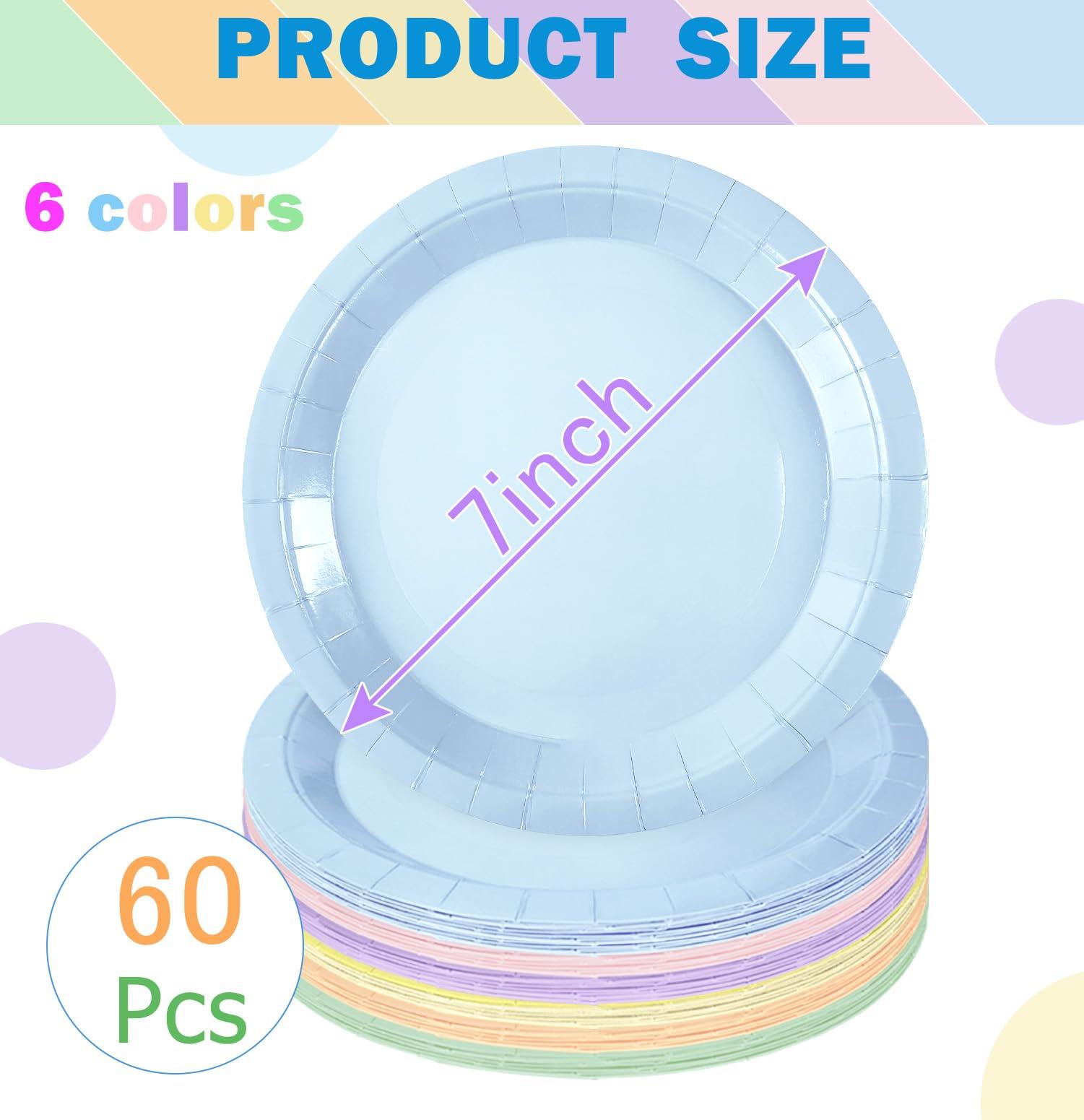 SietDESEO SietDESEO 60 PCS Pastel Rainbow Paper Plates 7 Inch Disposable Plates Dessert Plates Pastel Rainbow Dinner Plates for Wedding Baby Shower Birthday Party Supplies