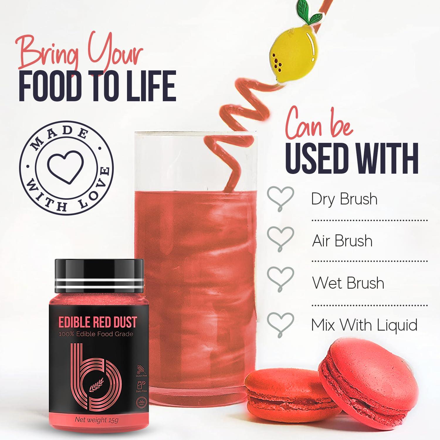 Bakeebake Bakeebake Luster Dust Edible 15g - Edible Glitter for Drinks & Desserts - Gluten Free Edible Red Dust for Cake Decorating Tasteless Vegan Drink Glitter for Cocktails and Parties (Red)