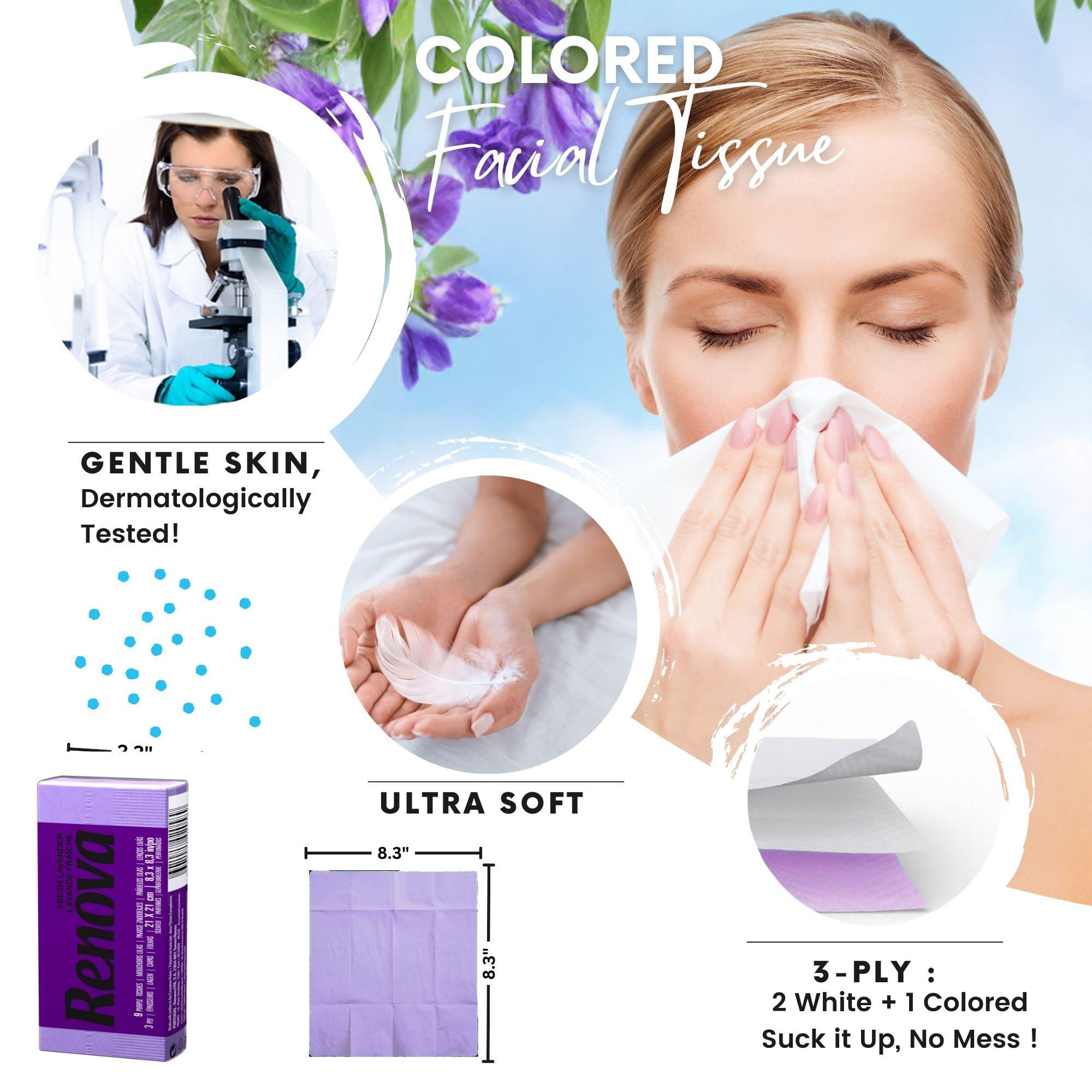 Roll-lux Renova Scented Pocket Tissue - 9 Tissues/Pack - 3-Ply (6 Pocket Packs, Purple Lavender)