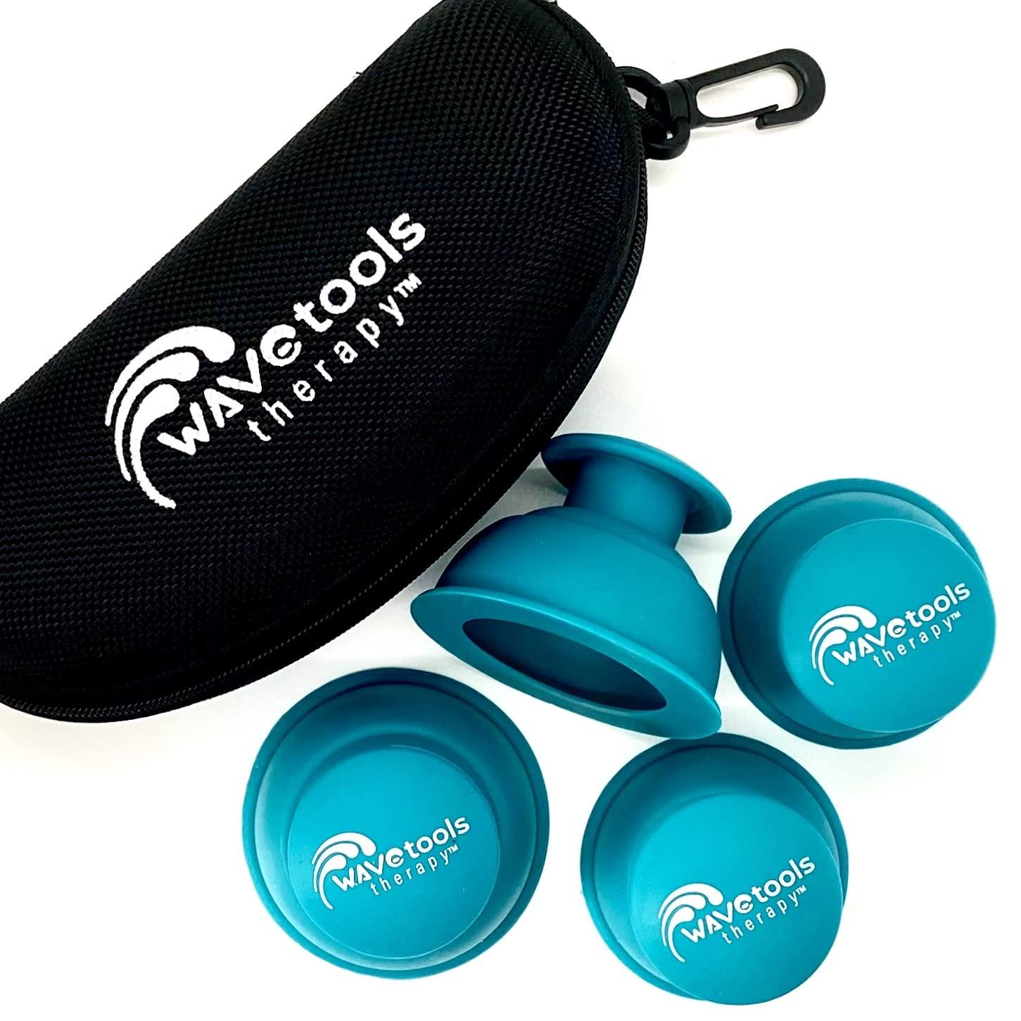 Wavetools Therapy \"Riptide\" Sport Cupping set of 4 push cups in case by Wavetools Therapy ideal for dynamic cupping, two suctions strengths