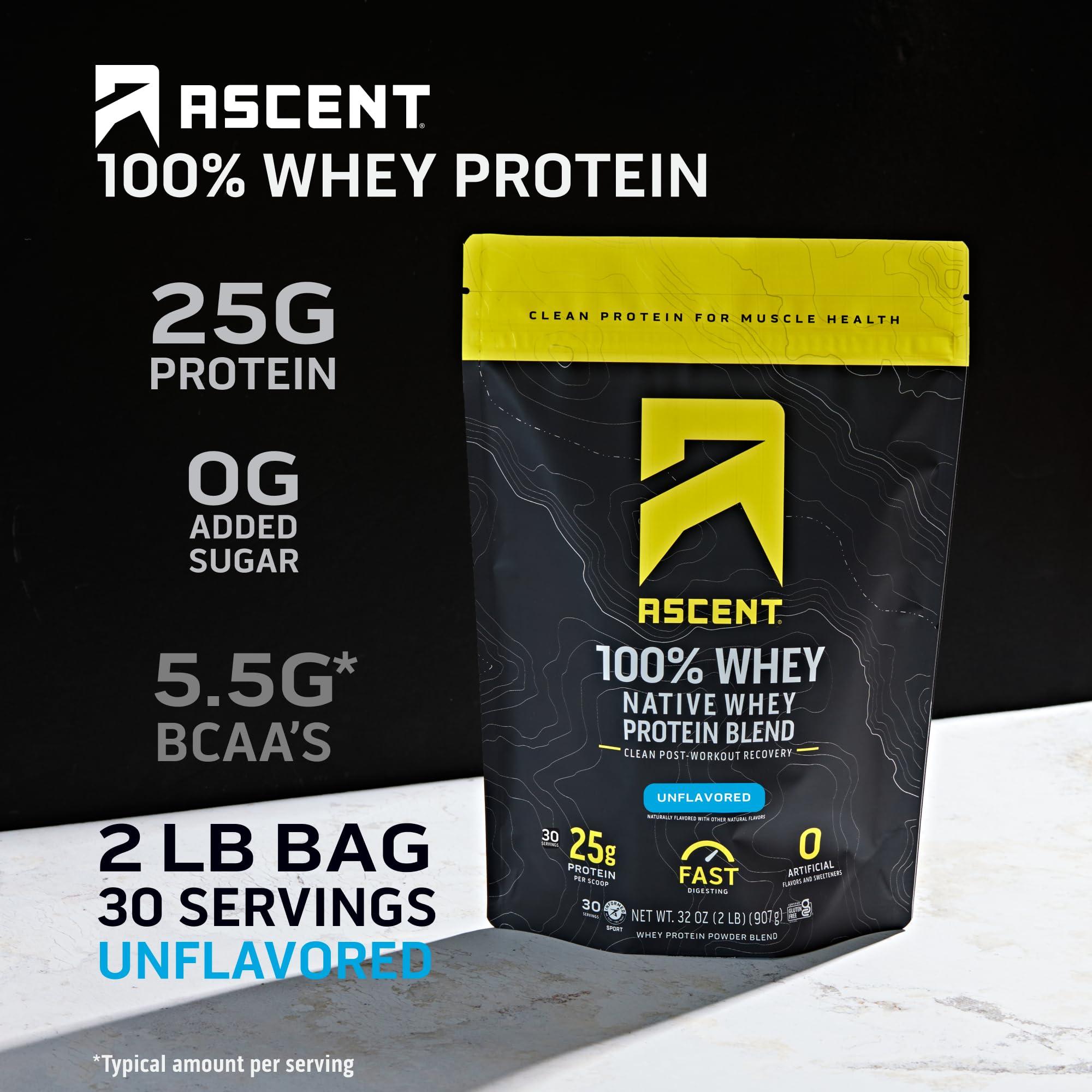 Ascent Ascent 100% Whey Protein Powder, Unflavored 2 lb & Hydration + Energy Electrolytes, Orange Mango 40 Servings