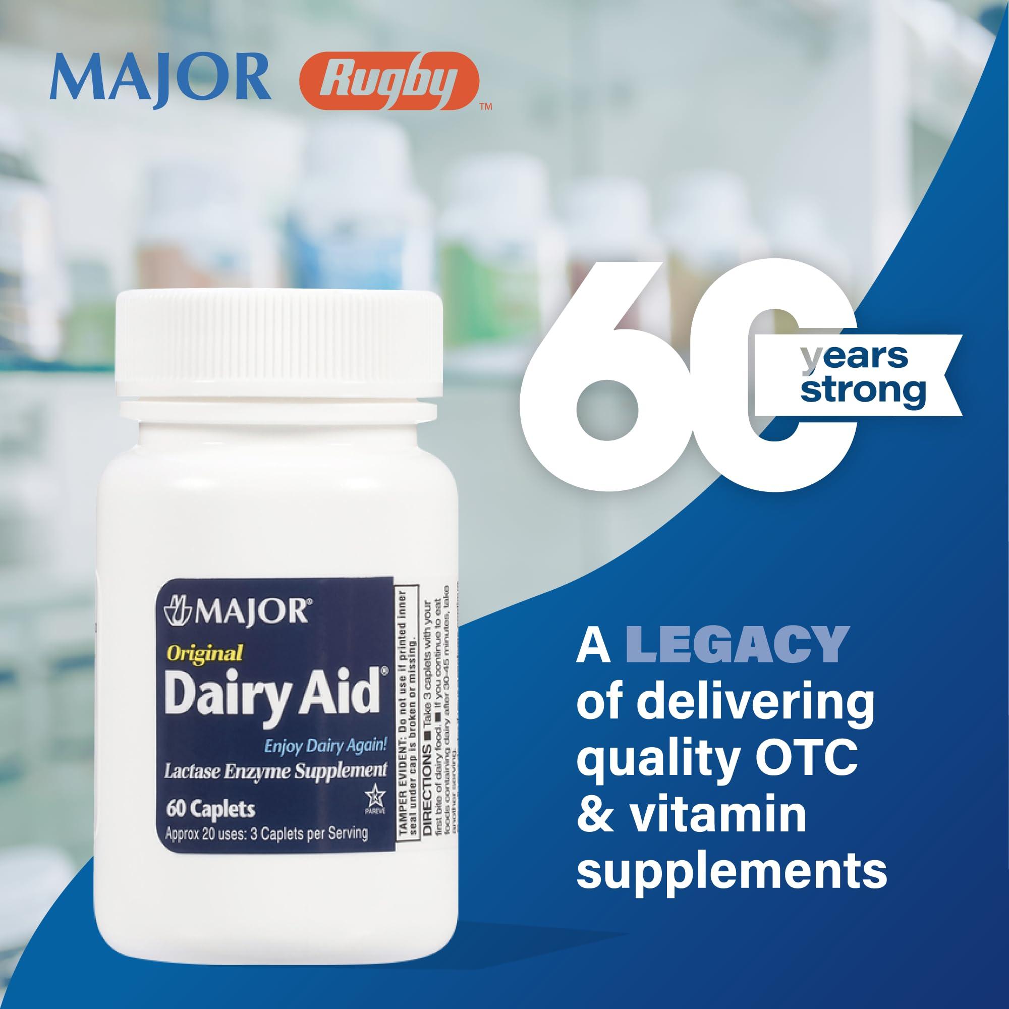 Major Major Fast Acting Dairy Aid Lactase Enzyme Supplement for Prevention of Gas Diarrhea Bloating - 32 Caplets