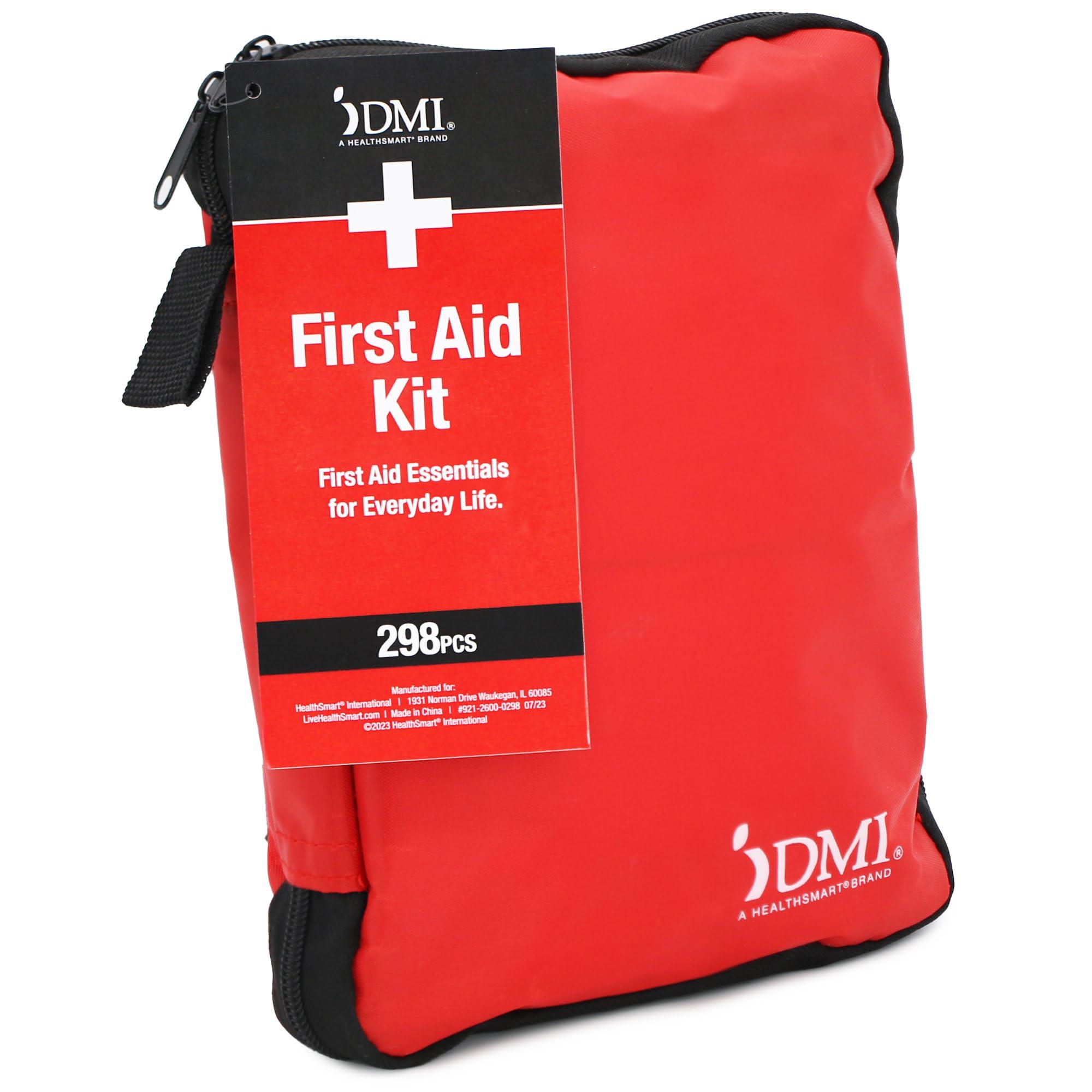 DMI DMI 298-Piece Complete Emergency First Aid Kit, Treats Pain, Swelling, Cuts, Scrapes & Burns, Complete First Aid Guide Included, Clear Pocket Organization, Durable Zippered Travel Bag