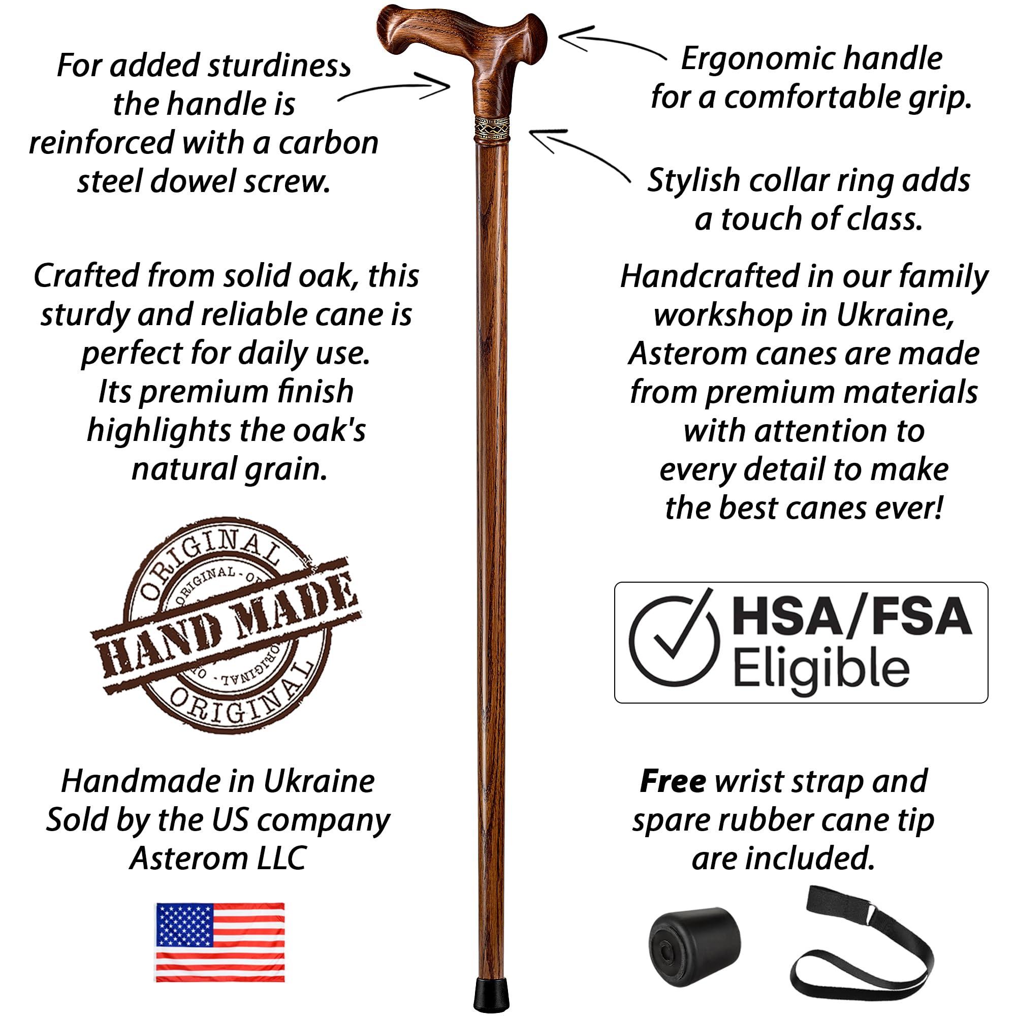 Asterom Asterom Walking Cane - Handmade, Ergonomic, Wooden Canes for Men & Women - Unique Wood Walking Sticks for Seniors (Caramel, 34 Inches)