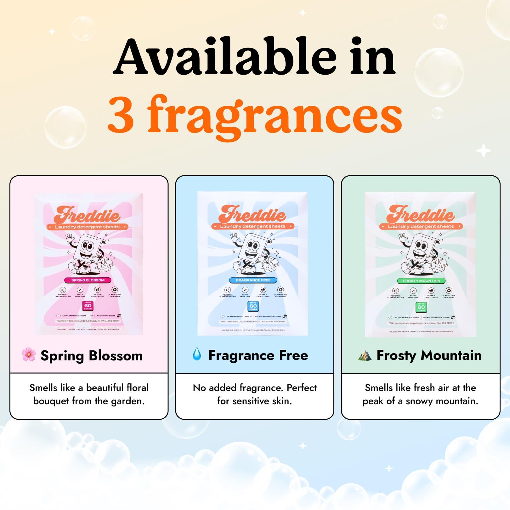 Freddie Freddie Laundry Detergent Sheets - Frosty Mountain Scent - 60 Loads (30 Sheets) - Concentrated Eco Friendly Liquid-less Strips