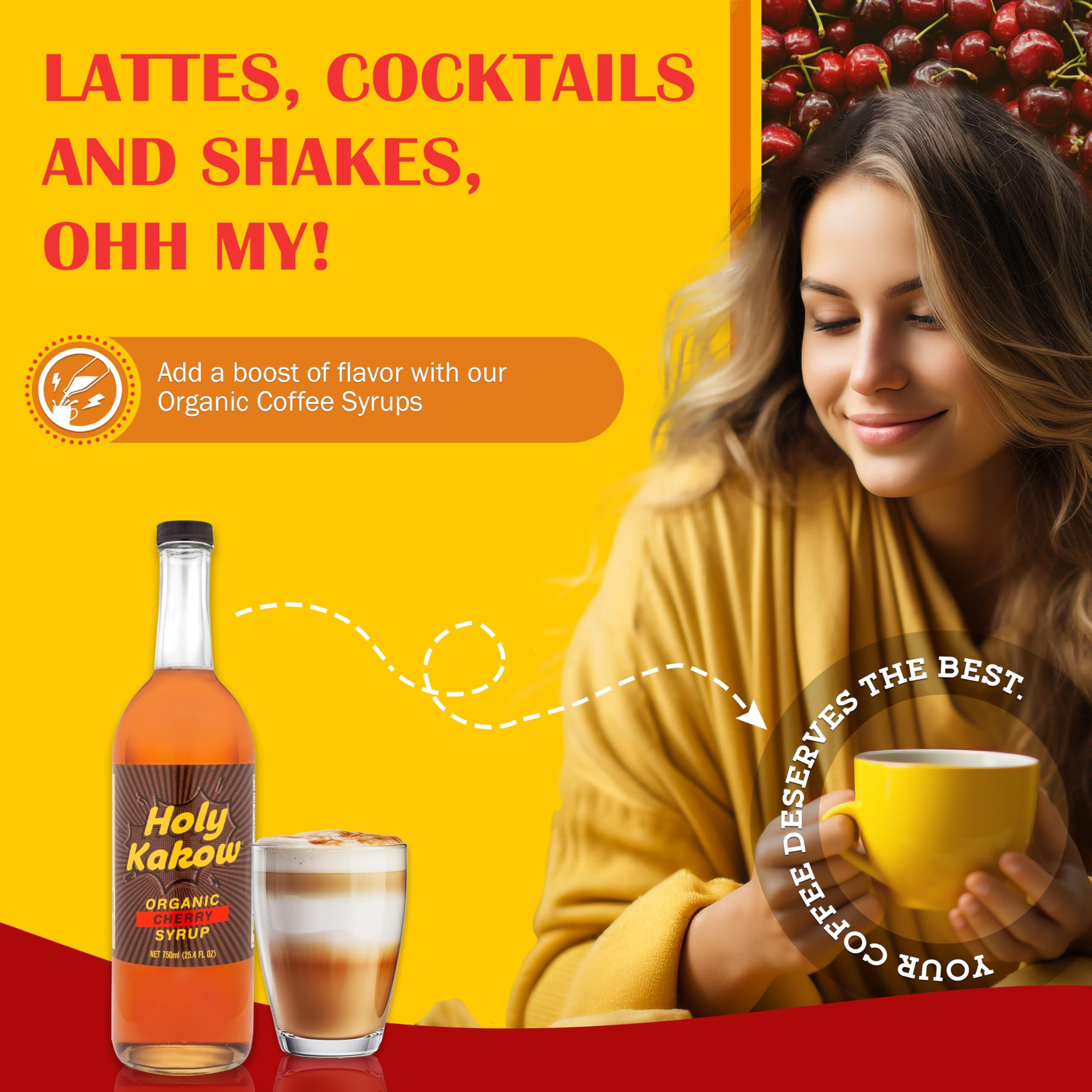 Holy Kakow Holy Kakow Cafe Organic Cherry Syrup - Cherry Syrup, Coffee Syrup, Organic Syrup for Coffee, Cherry Syrup for Coffee, Add to Latte, Cocktail and Shake, Real Food Ingredients, Specific Flavor - 750ml